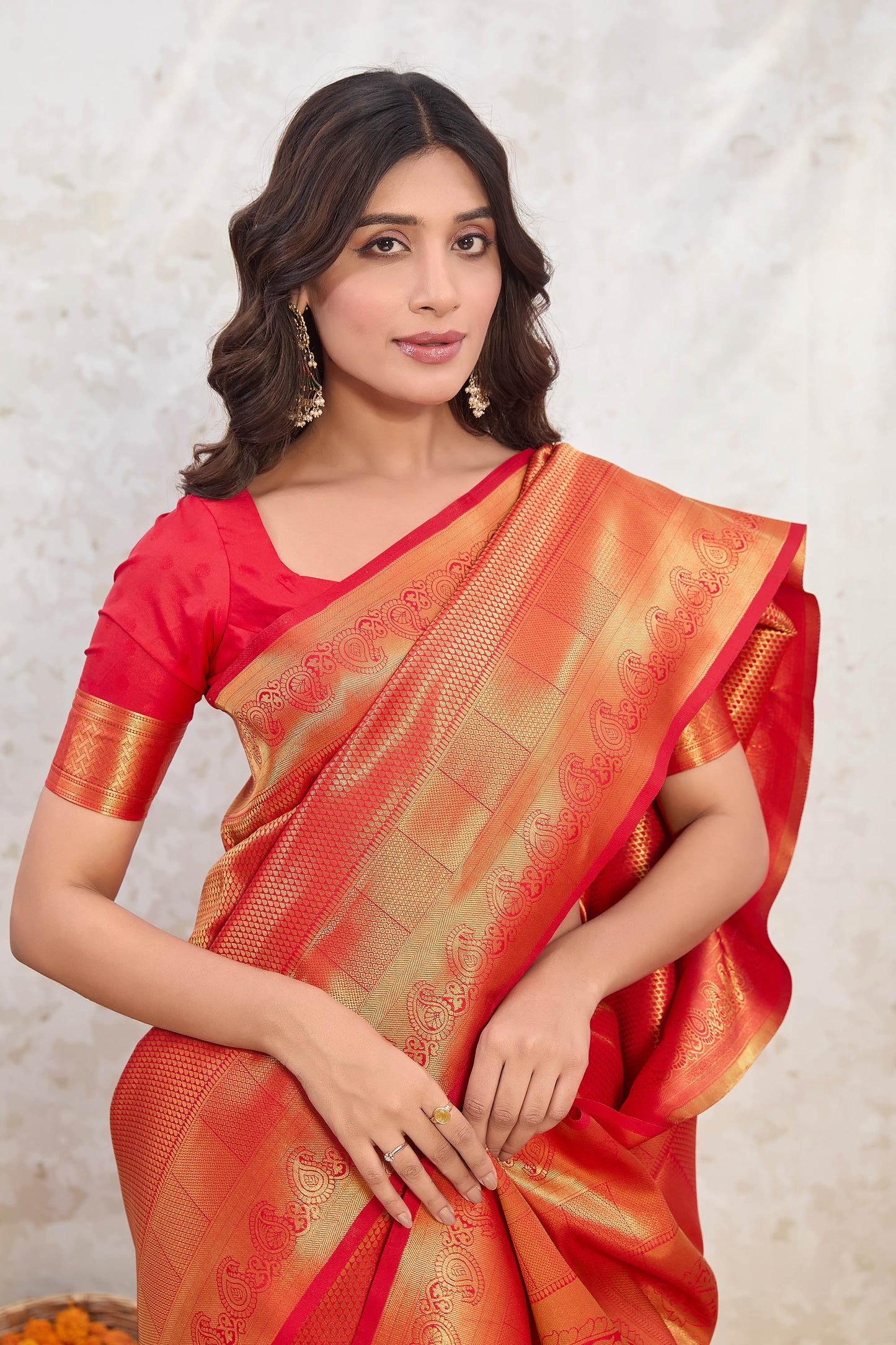 Red Ishkiya Zari Woven golden border Banarasi Saree