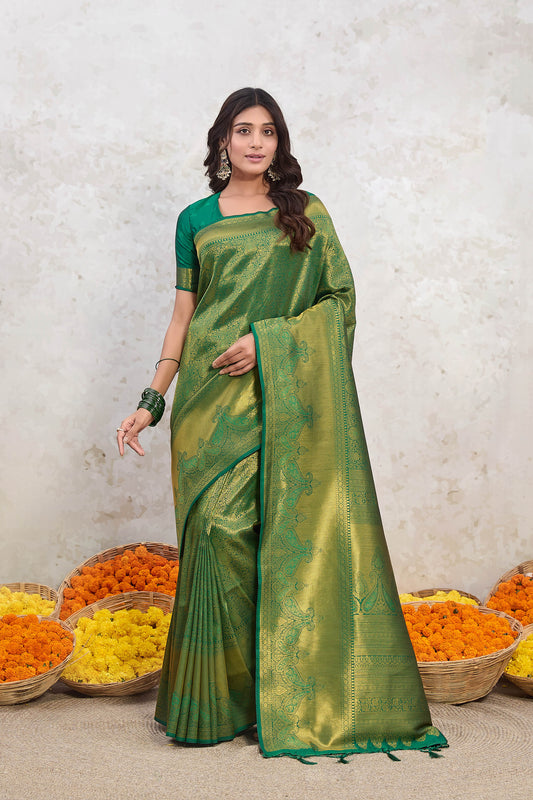 Green Ishkiya Zari Woven Silk Blend Banarasi Saree