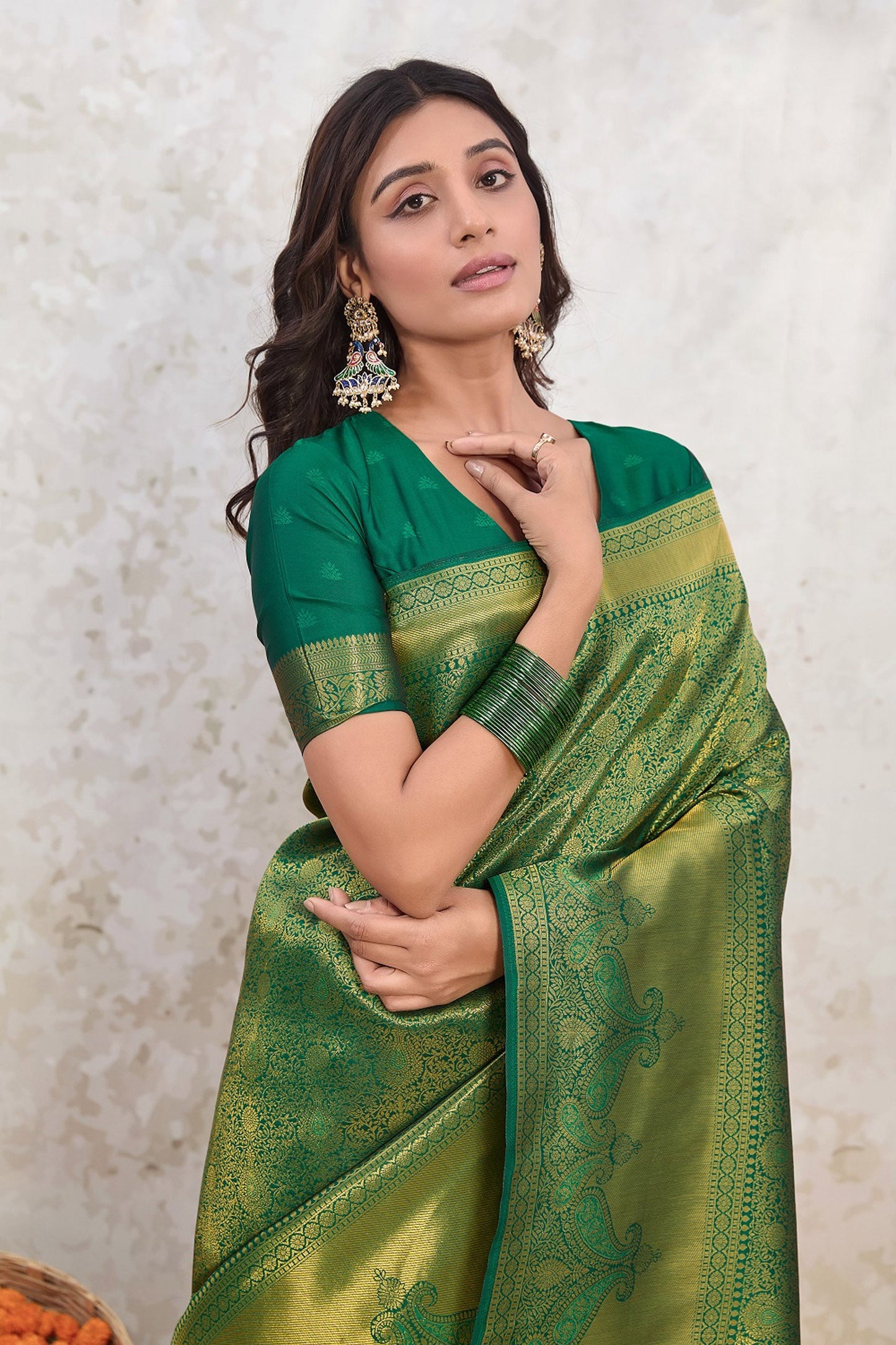 Verdant Elegance Green Banarasi Silk Saree