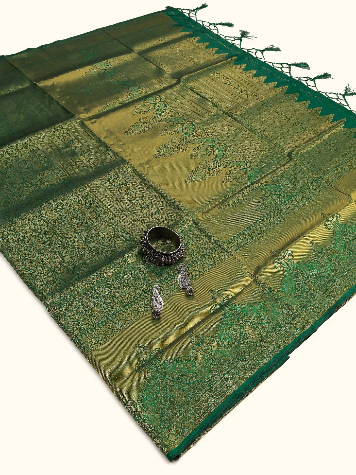 Verdant Elegance Green Banarasi Silk Saree