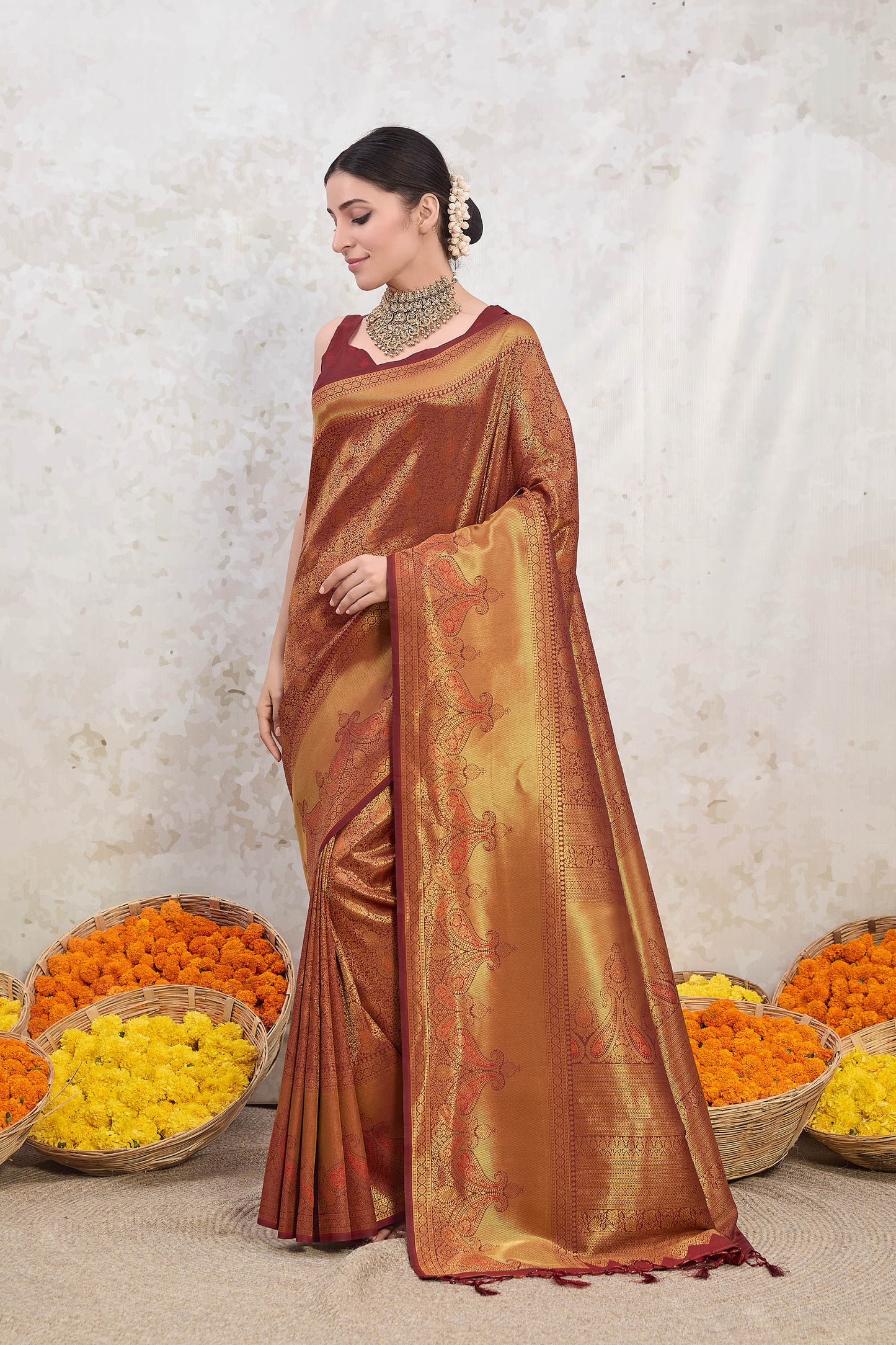 Maroon Ishkiya Zari Woven Silk Blend Banarasi Saree