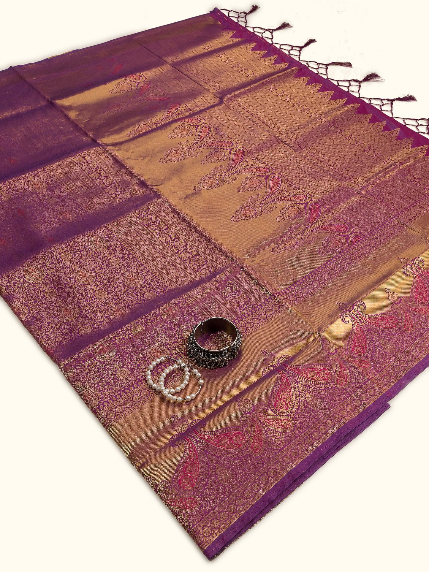 Purple Kairi Jaal Banarasi Saree