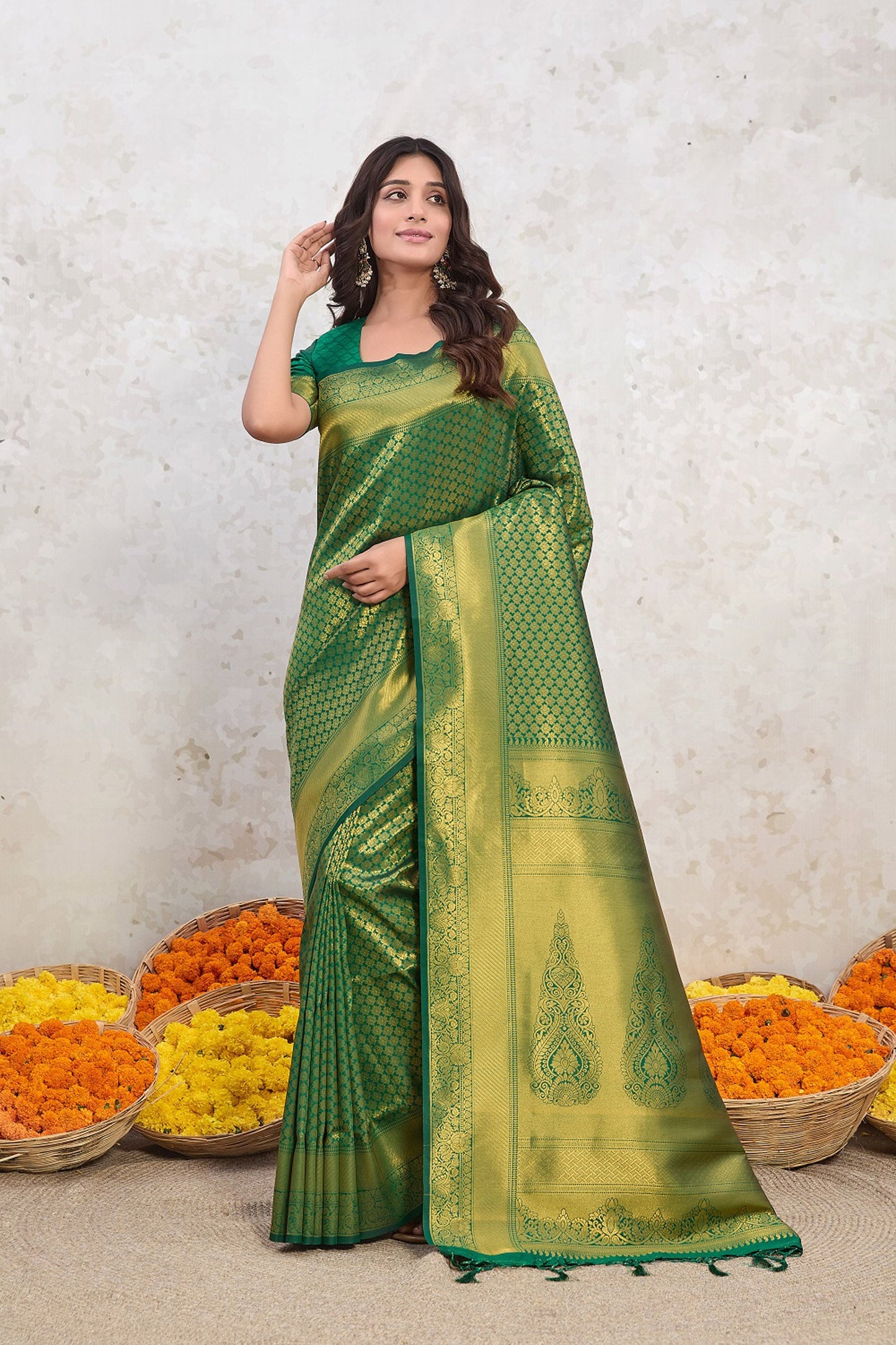 Green Butti Work Banarasi Saree