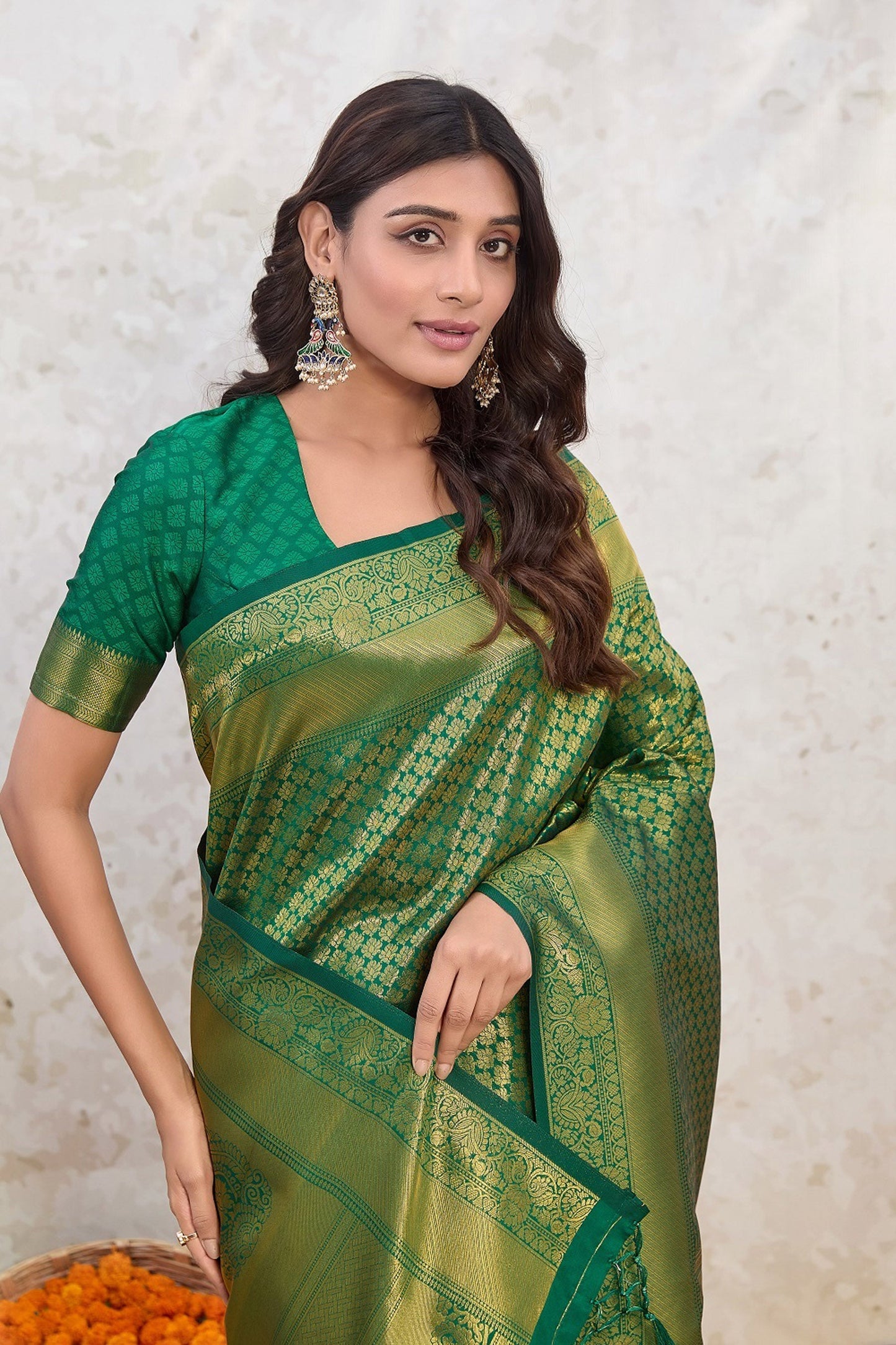 Green Butti Work Banarasi Saree