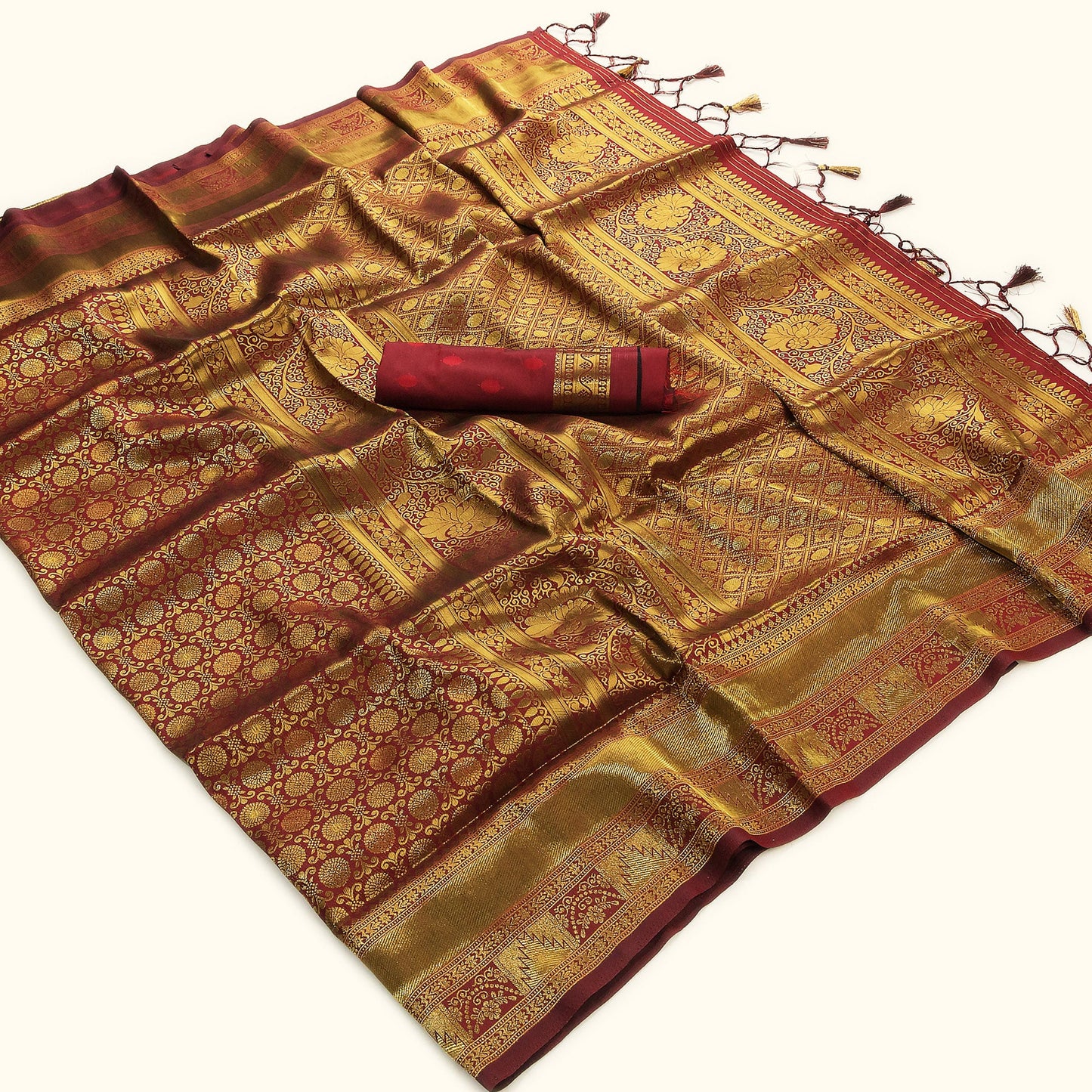 Maroon Viscose Silk Zari Saree