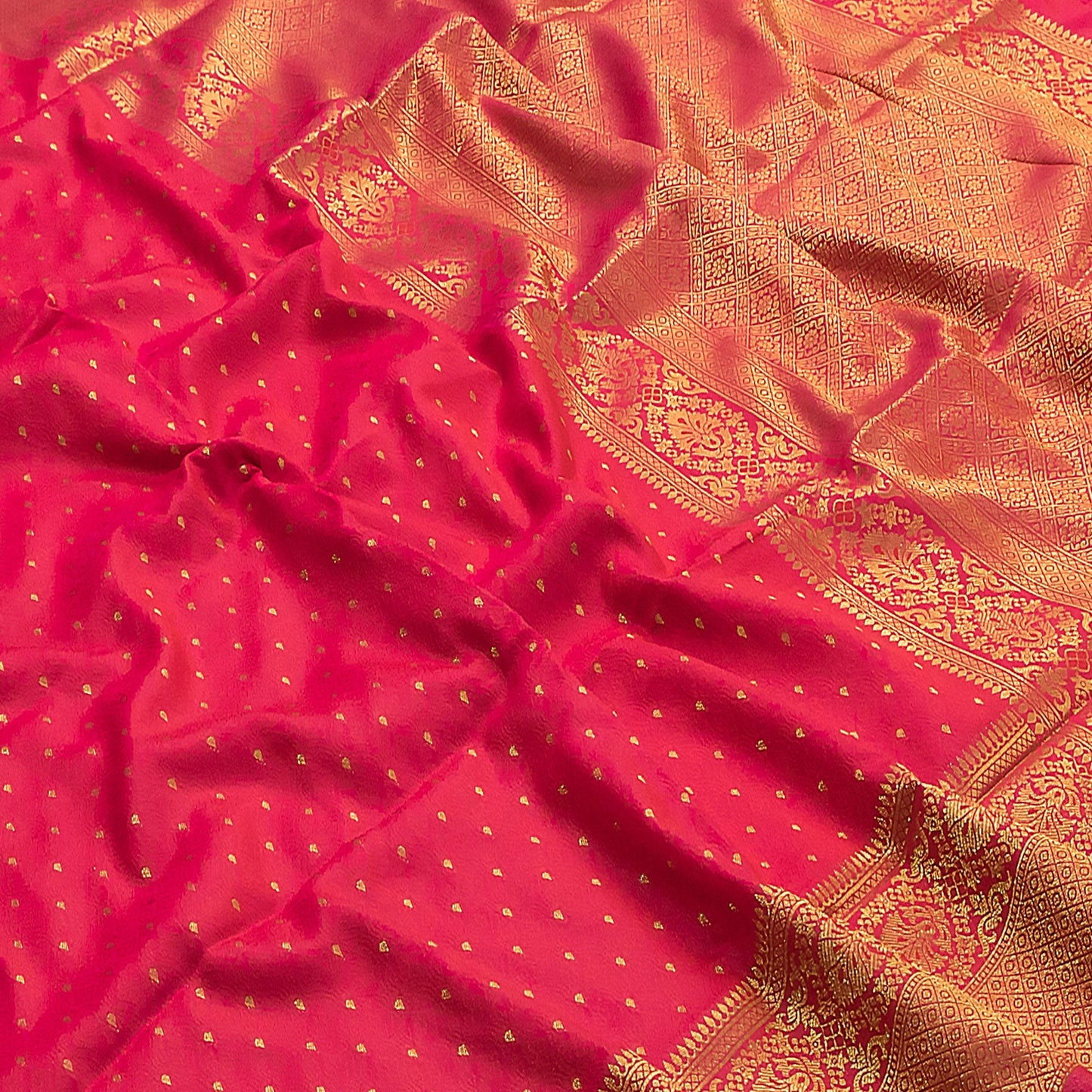 Red Pink Soft Silk Zari Saree