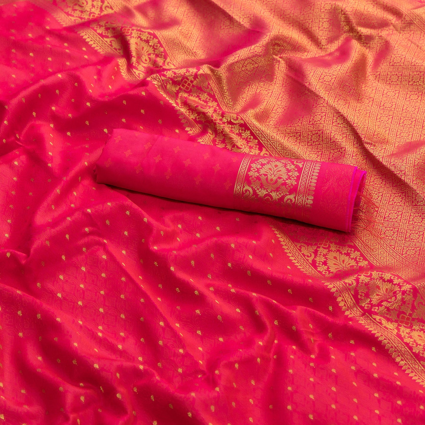 Red Pink Soft Silk Zari Saree