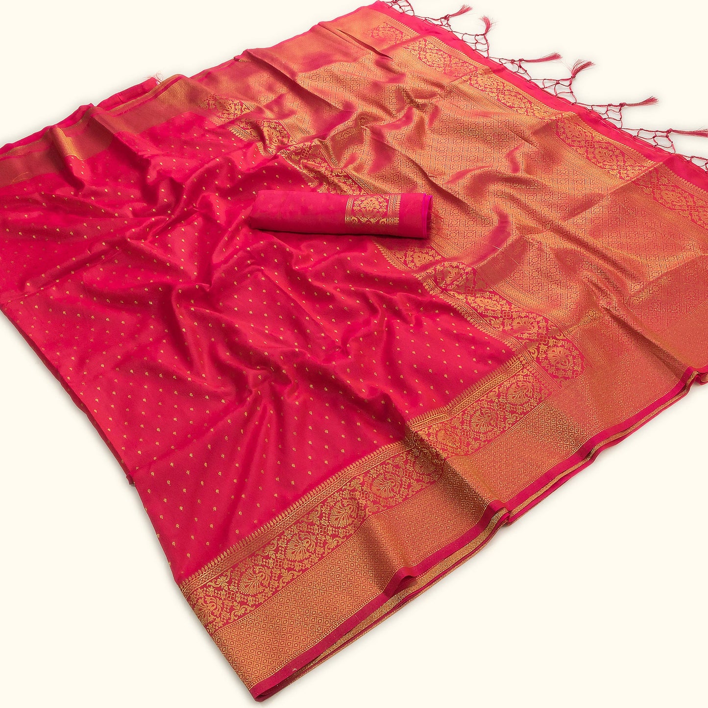 Red Pink Soft Silk Zari Saree