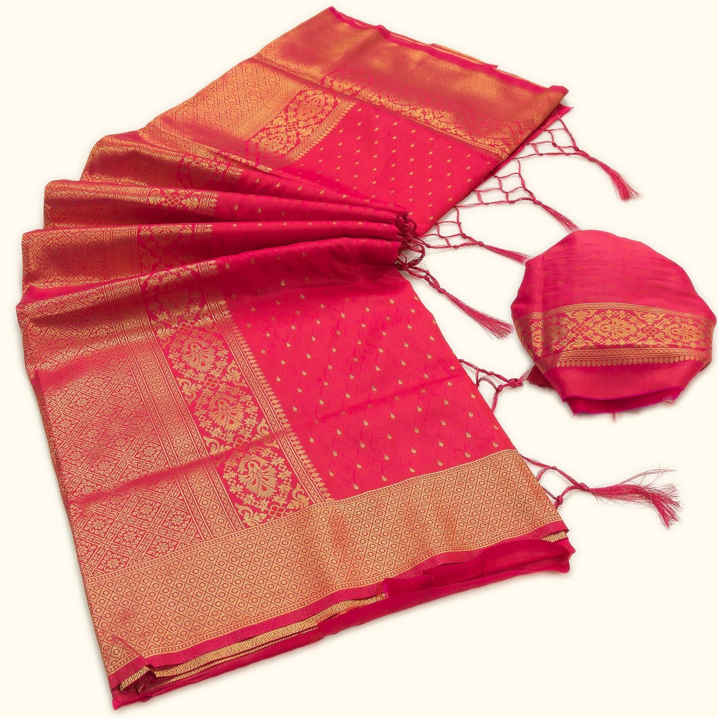 Red Pink Soft Silk Zari Saree