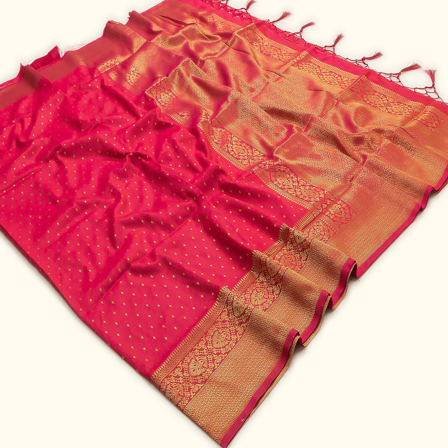 Red Pink Soft Silk Zari Saree