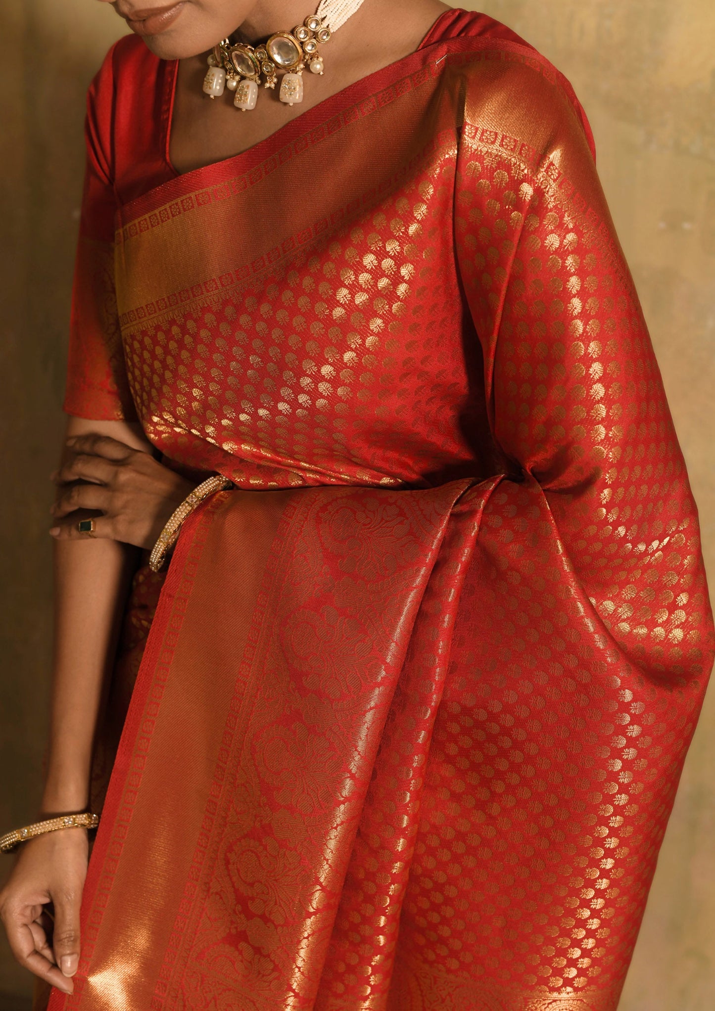 Sunehri Scarlet Banarasi Saree