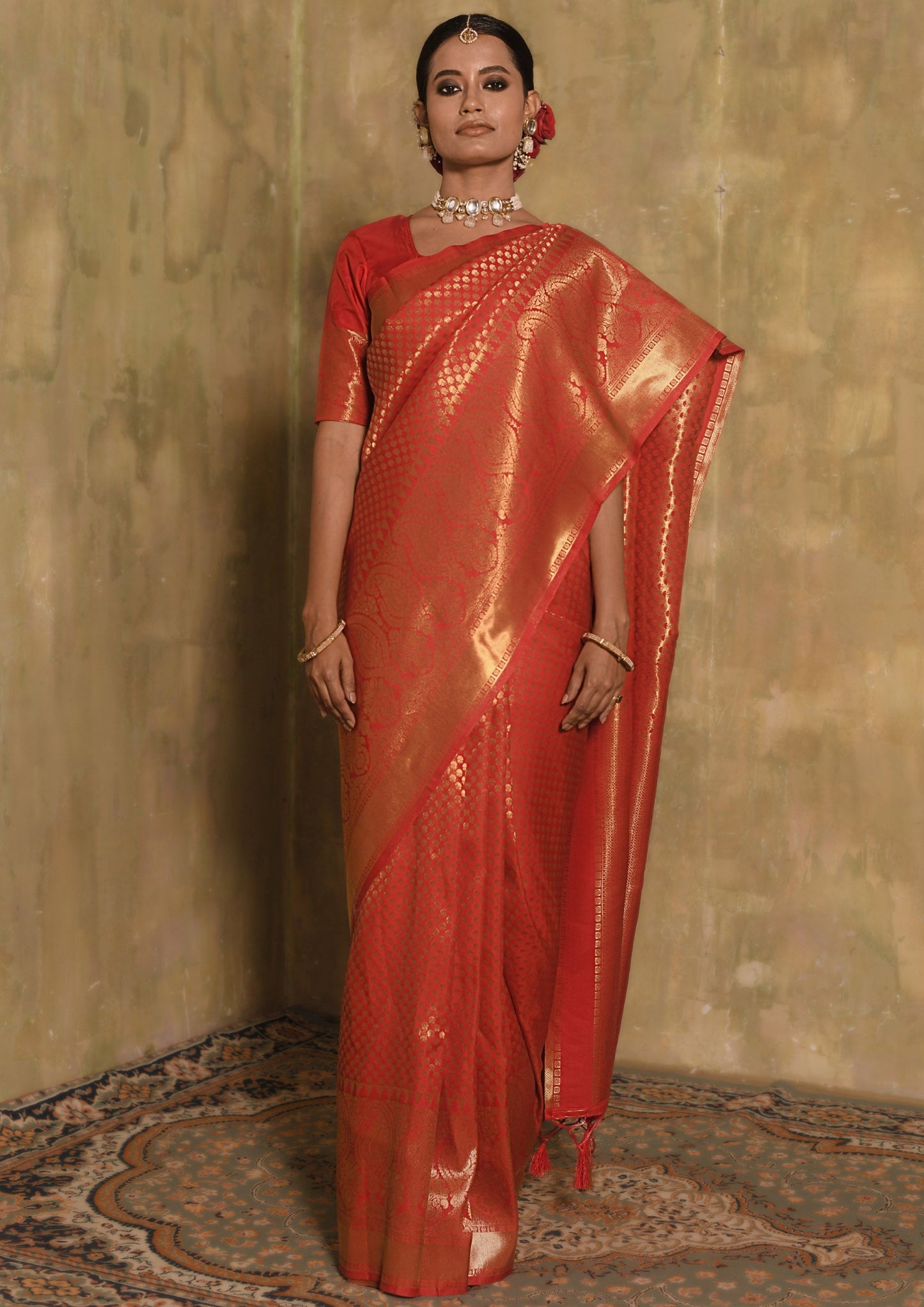 Sunehri Scarlet Banarasi Saree