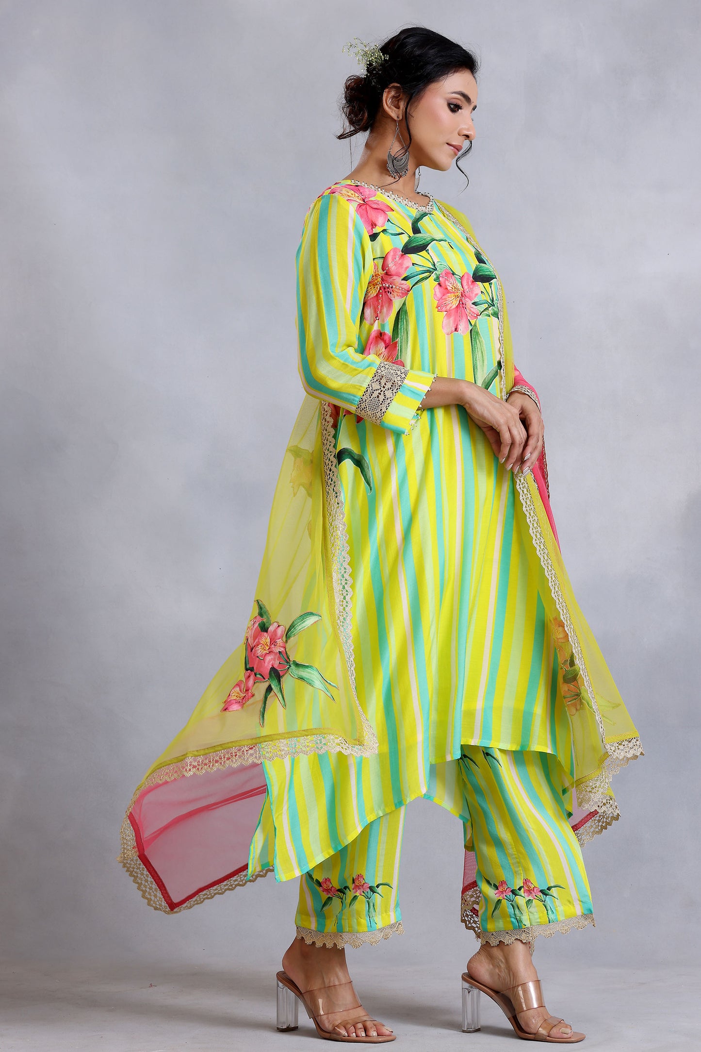 Yellow Stripes Cotton Silk Sunehri kurta set