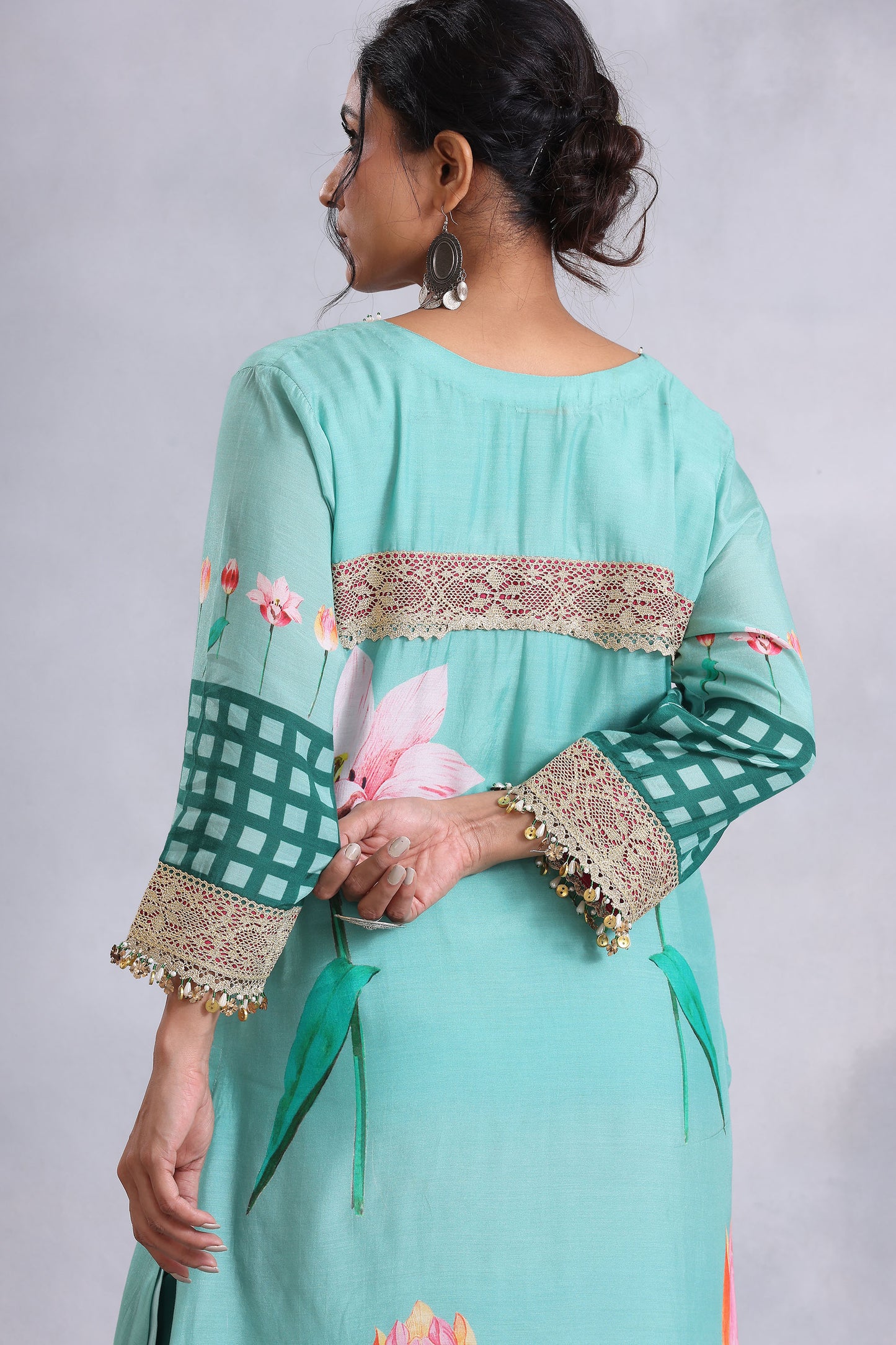 Sea Green two dupatta Cotton Silk Sunehri kurta set