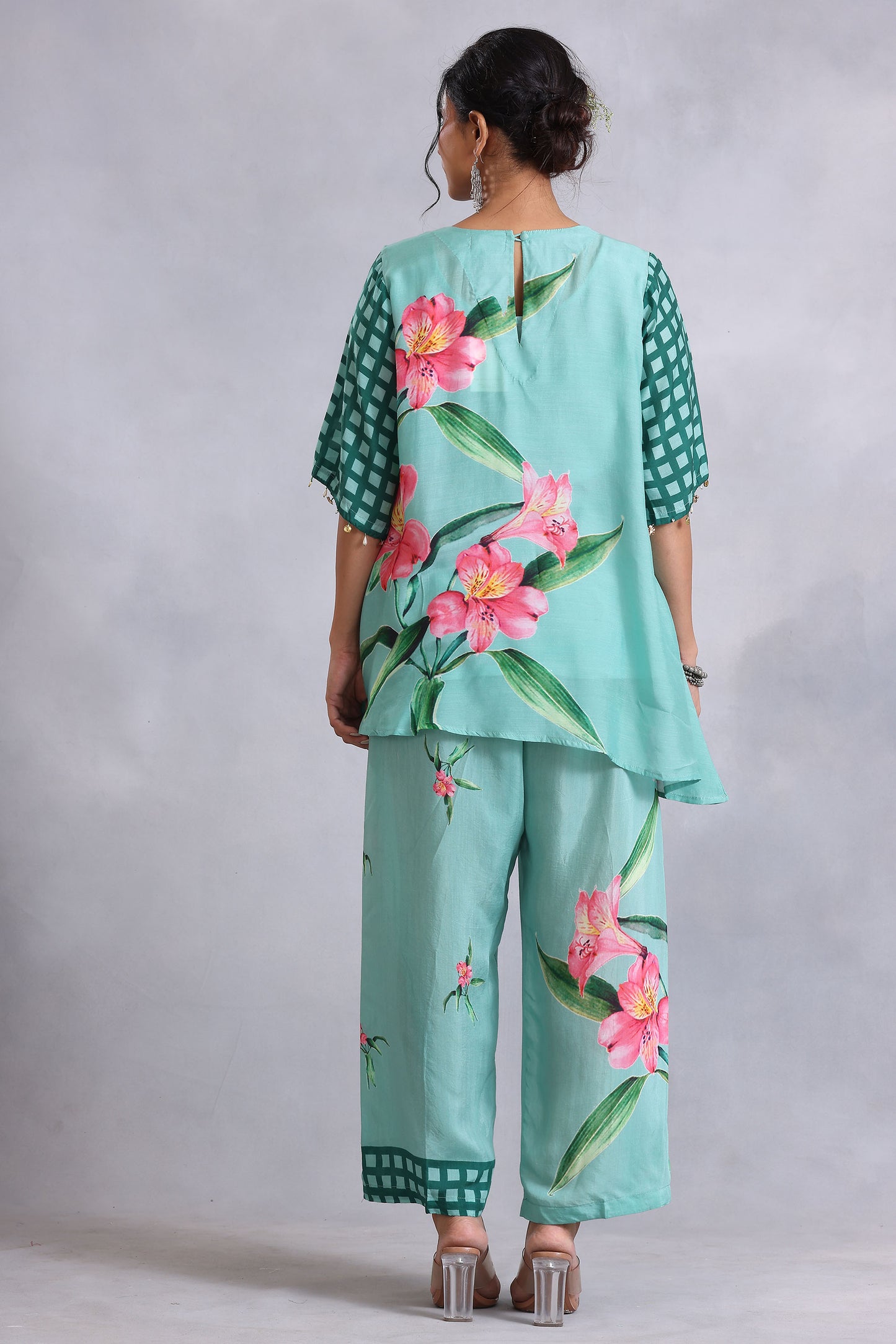 Asymmetric Sea Green Cotton Silk Sunehri kurta set