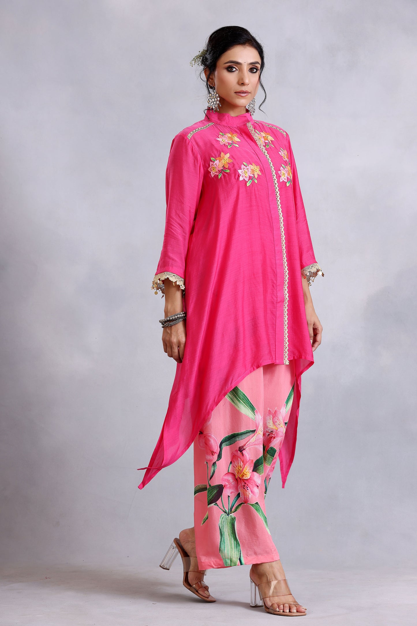 Fuschia Cotton Silk Sunehri kurta set