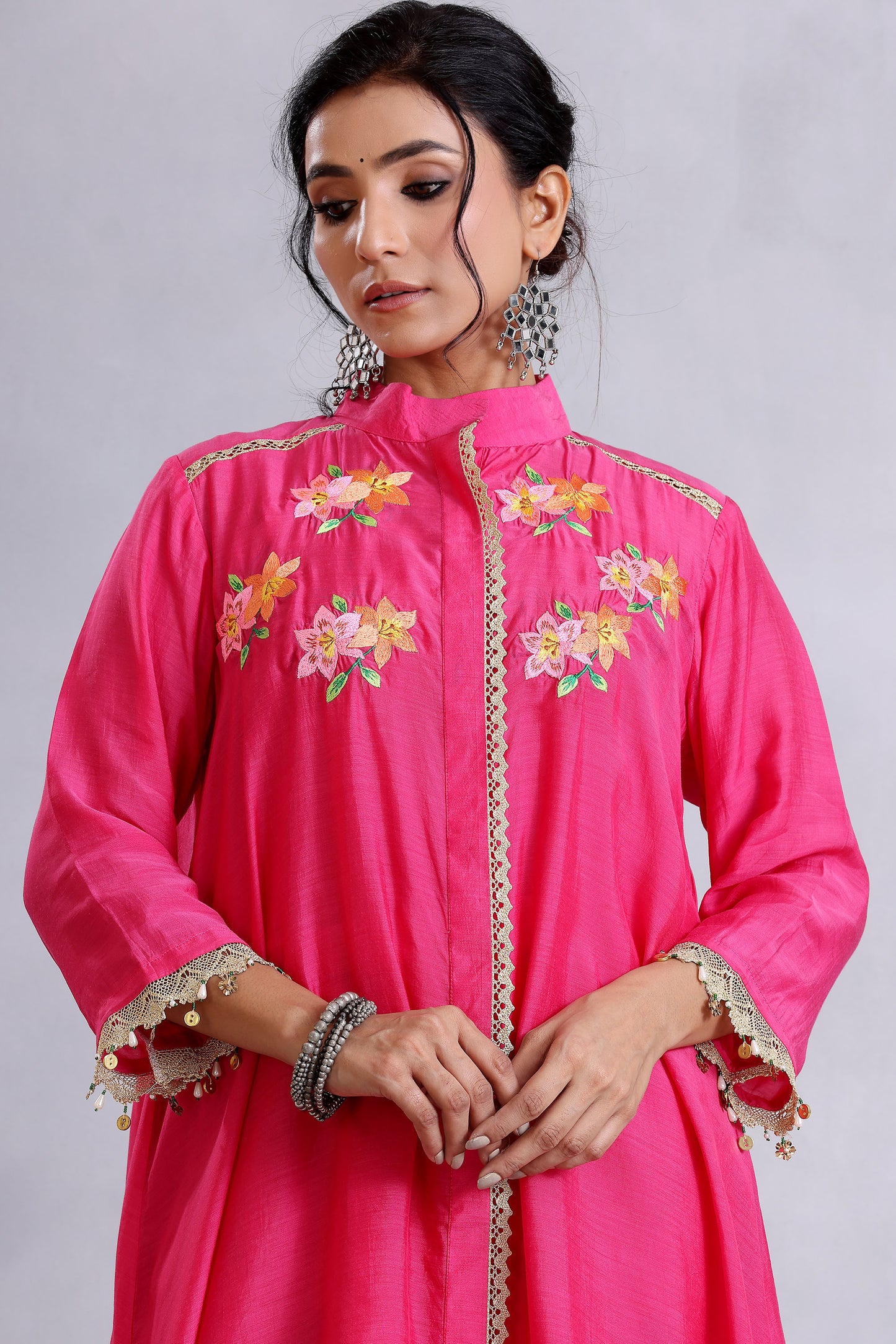 Fuschia Cotton Silk Sunehri kurta set