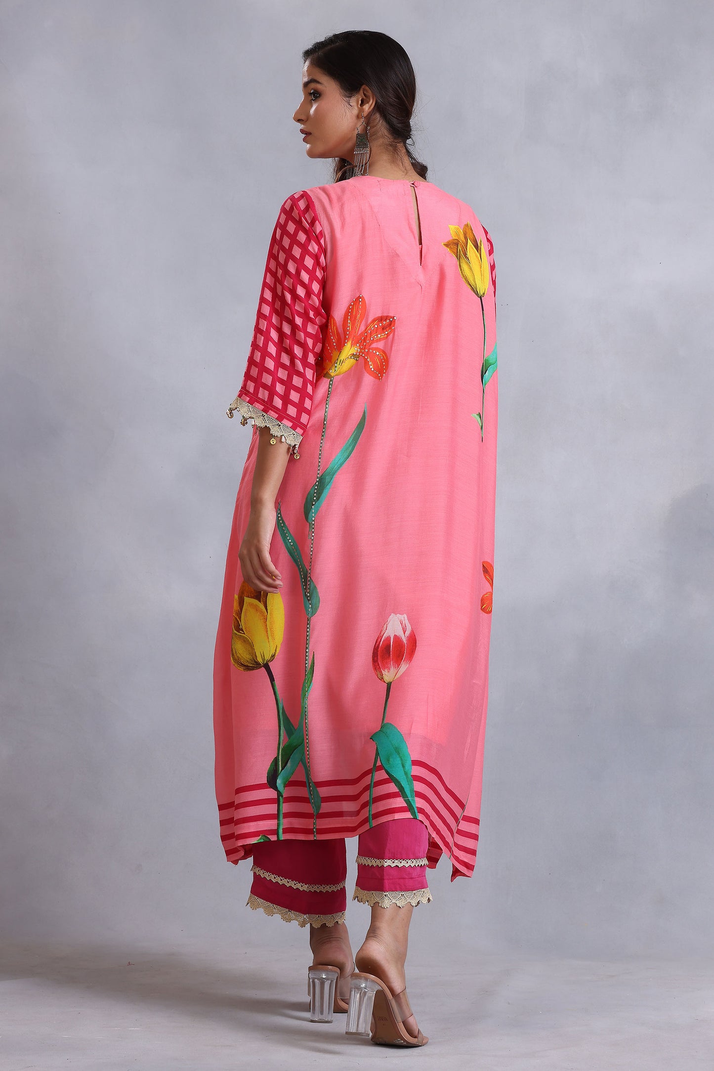 Peach Pleated Cotton Silk Sunehri kurta set