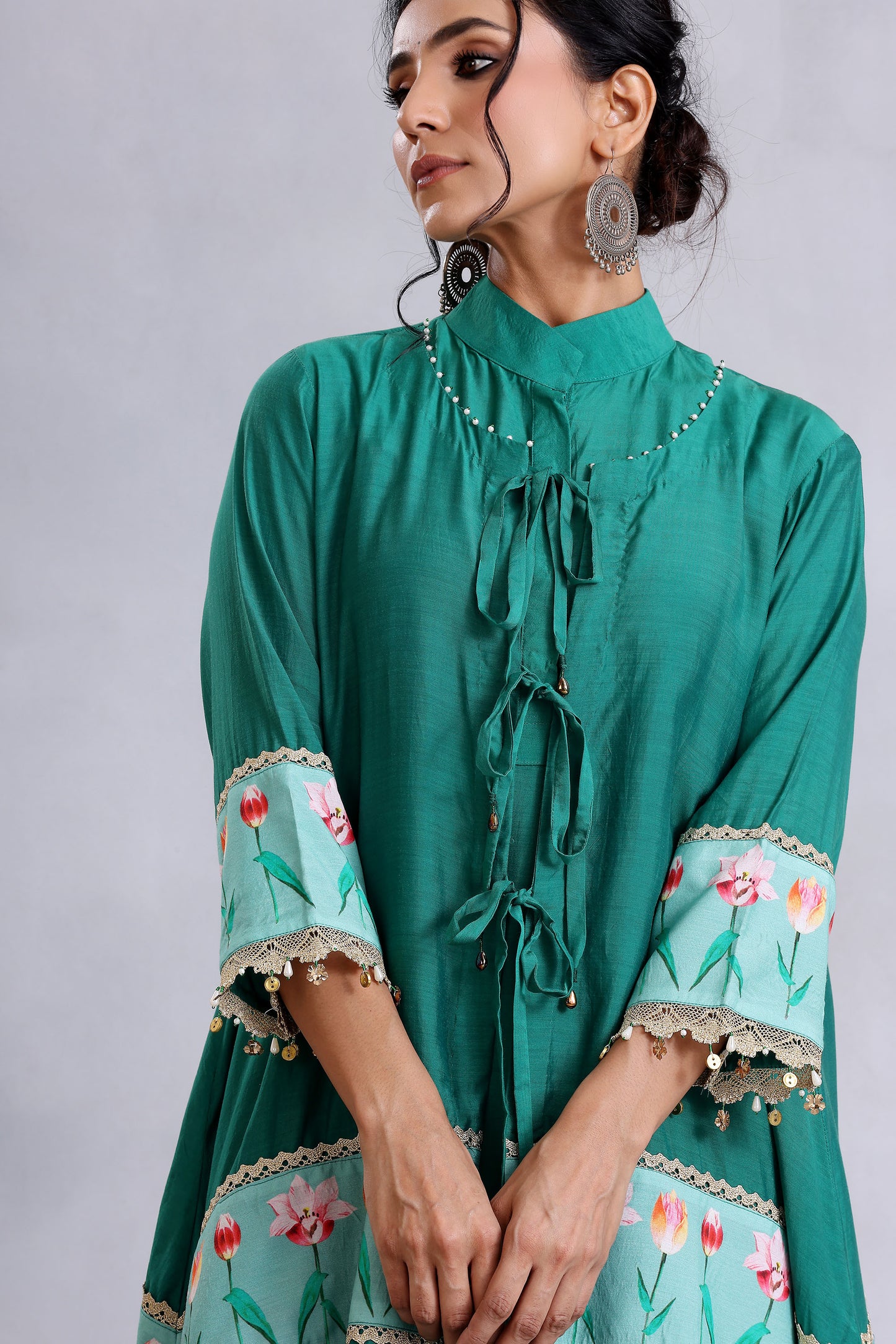 Emerald Green Jacket Cotton Silk Sunehri kurta set