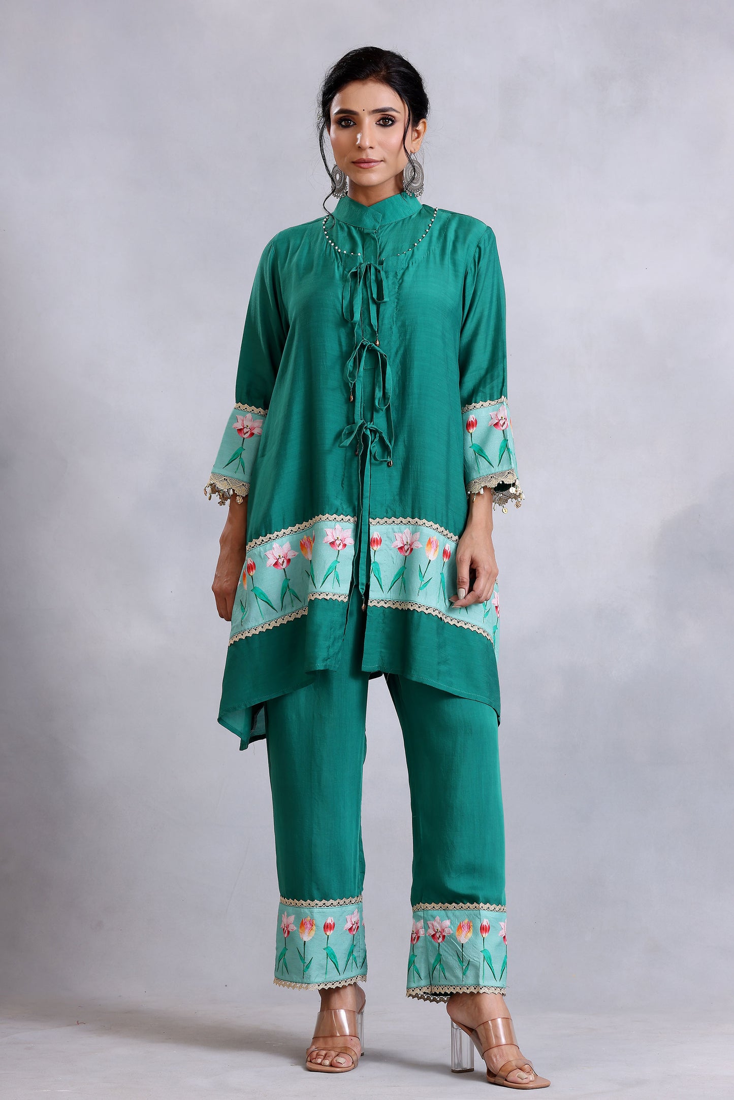 Emerald Green Jacket Cotton Silk Sunehri kurta set