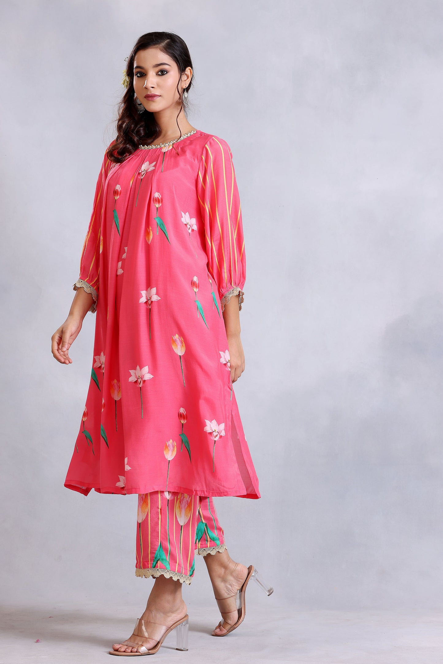 Coral Pink Cotton Silk Sunehri kurta set