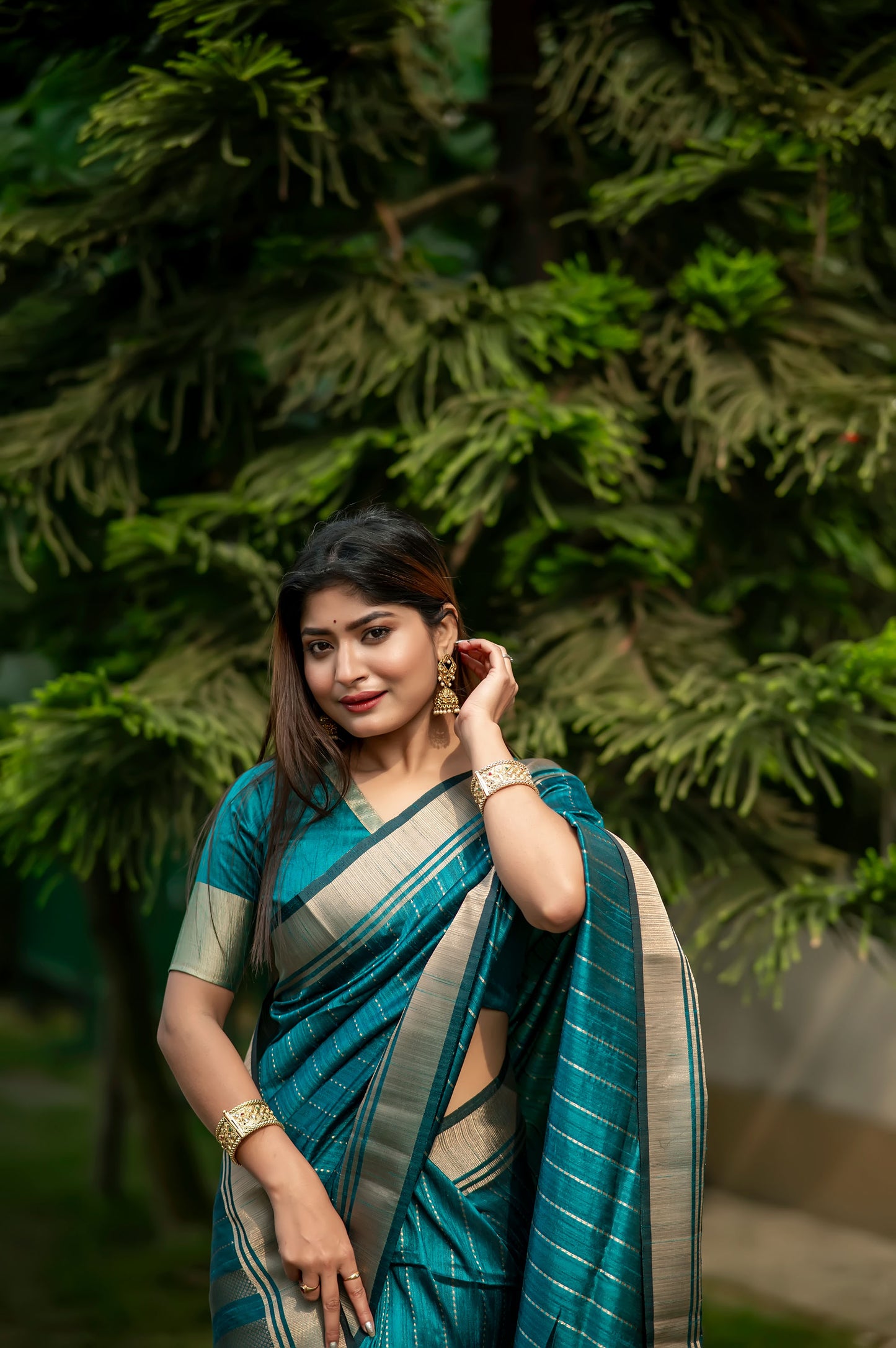 Rama Raw Silk Lining Zari woven Saree