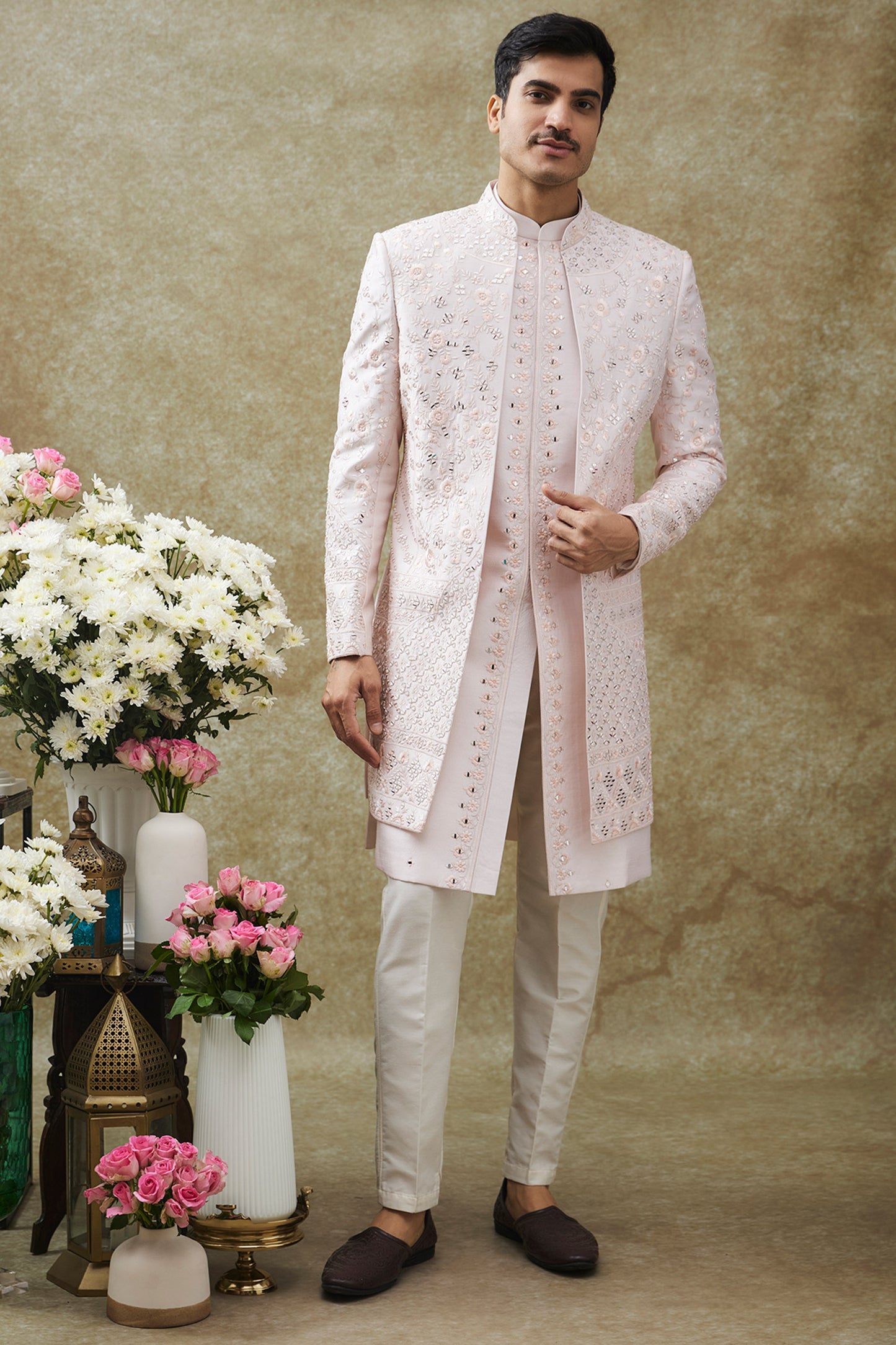 Pearl White Splendid Silk Indo Western Set