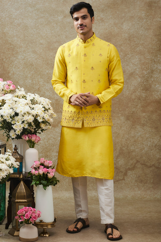 Yellow Splendid Silk Kurta Jacket Set