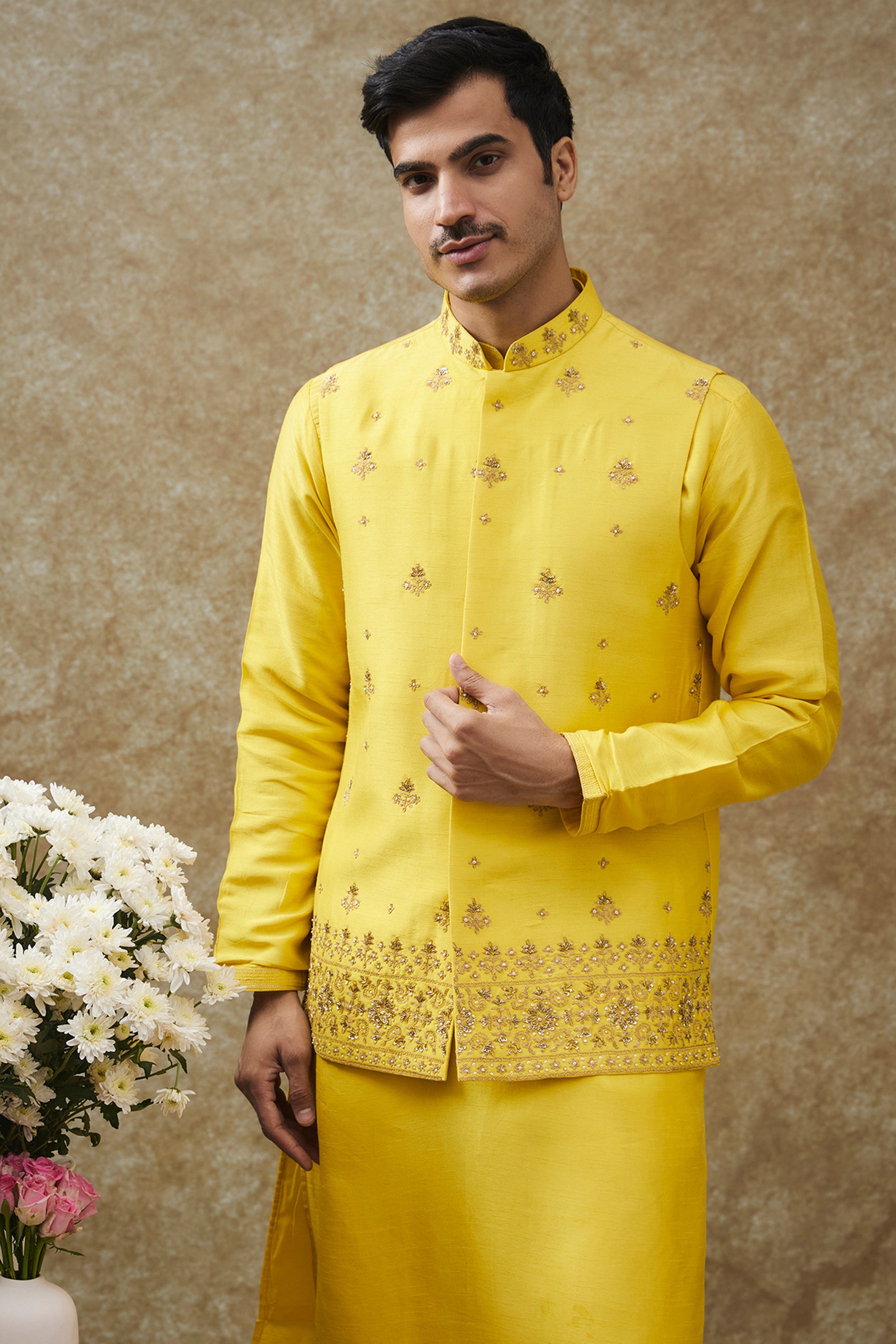 Yellow Splendid Silk Kurta Jacket Set