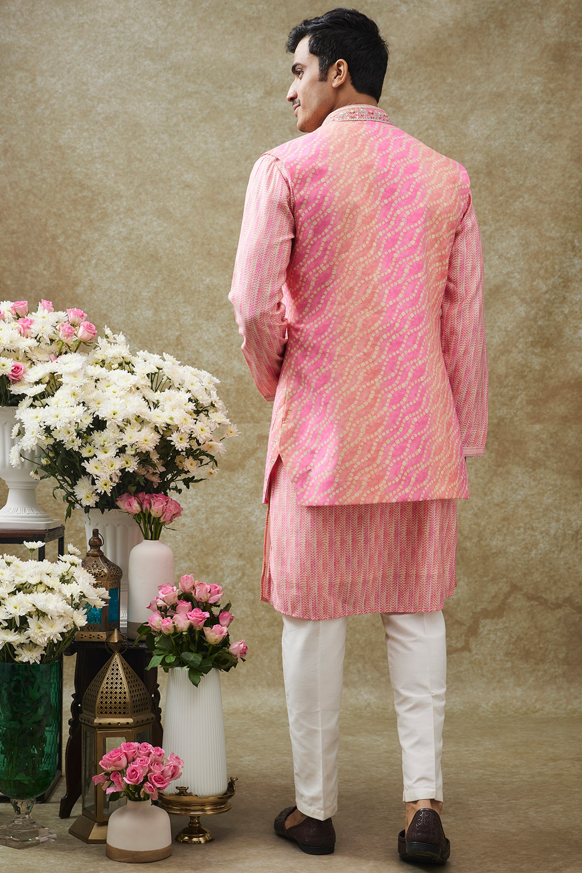 Rose Pink Art Silk Koti Kurta Set