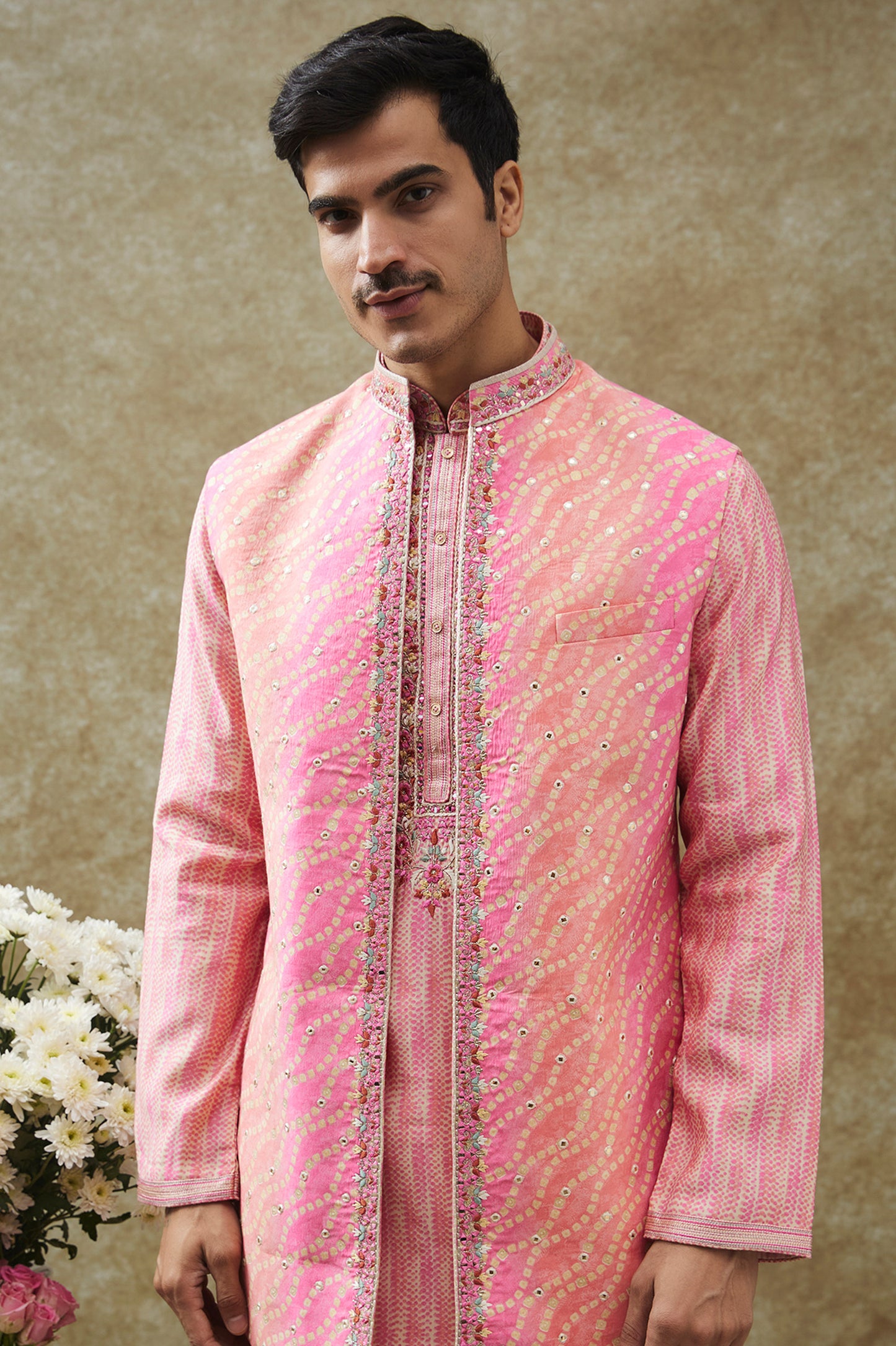 Rose Pink Art Silk Koti Kurta Set