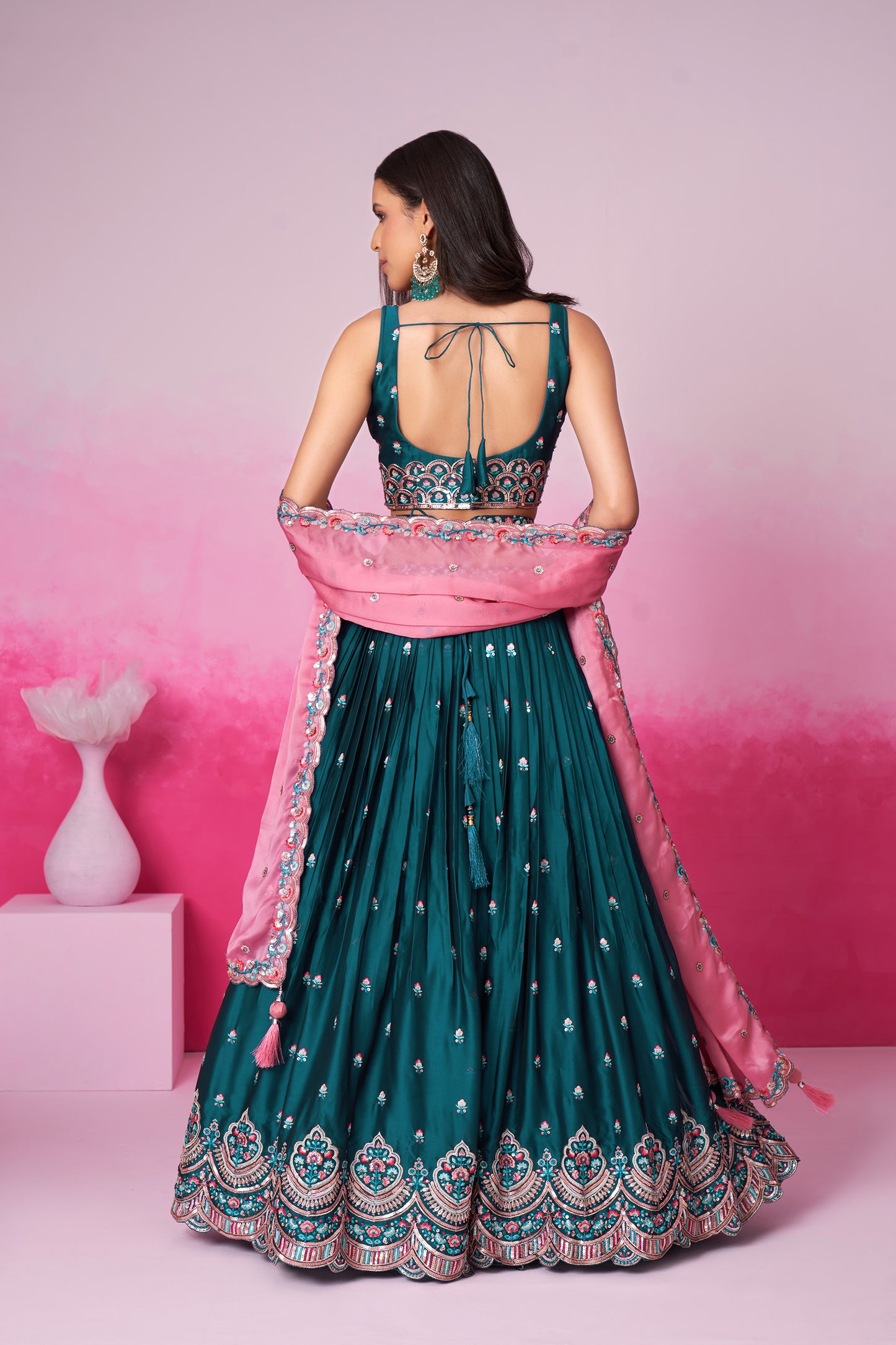 Teal Pure Georgette Sequin embroidery Lehenga choli & Dupatta