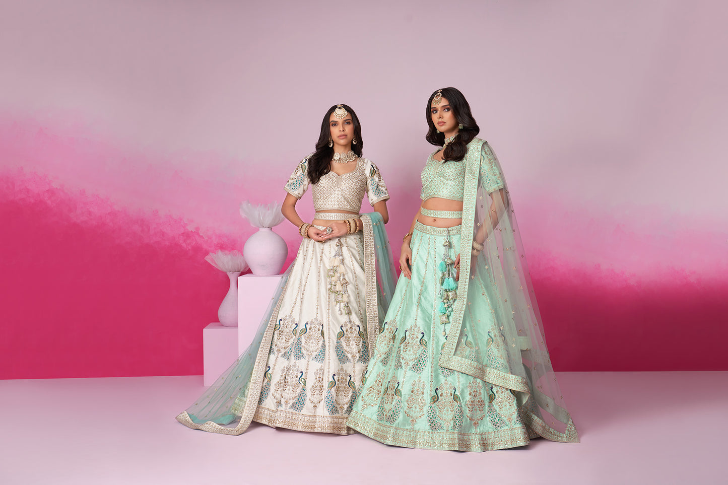 Cream Pure silk Sequins embroidery Bridal Lehenga choli