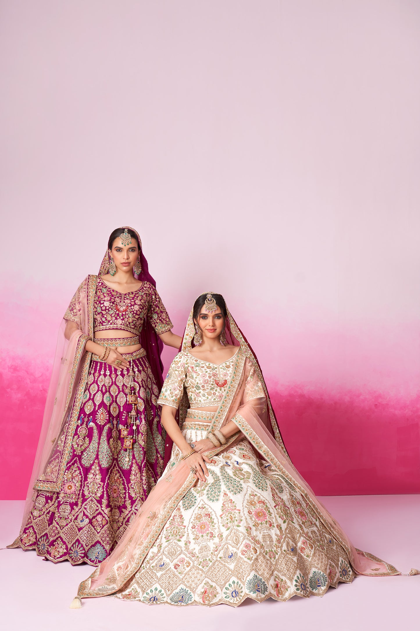 Cream Pure silk Moti, Sequins embroidery Bridal Lehenga choli