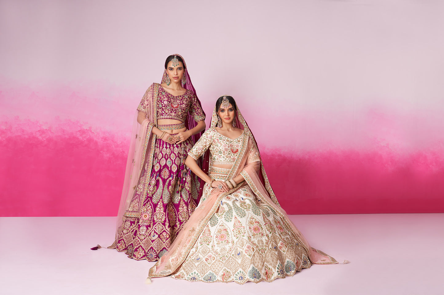 Cream Pure silk Moti, Sequins embroidery Bridal Lehenga choli