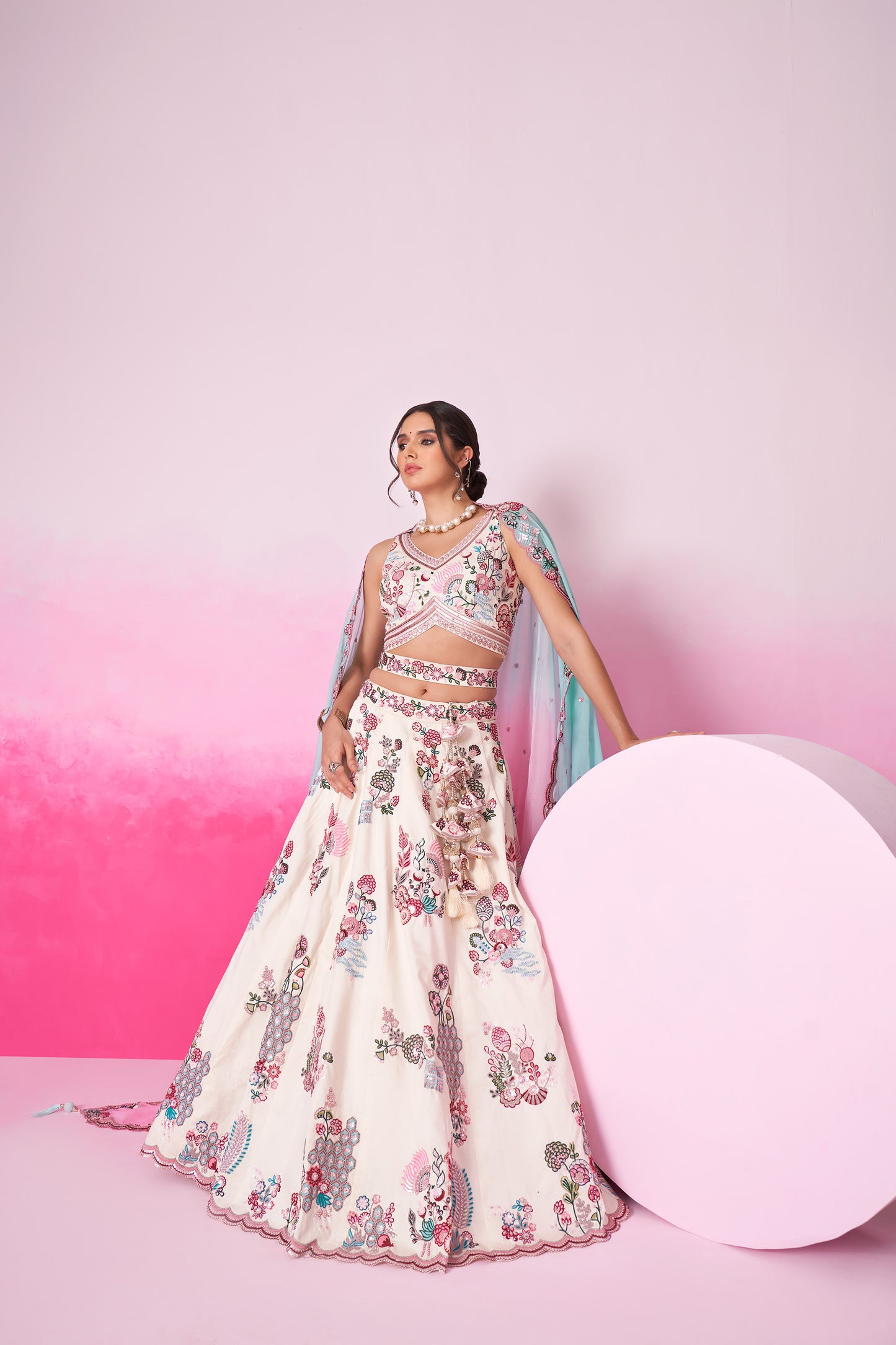 Cream Pure Silk Zarkan, Mirror & heavy Sequin embroidery Lehenga choli & Dupatta