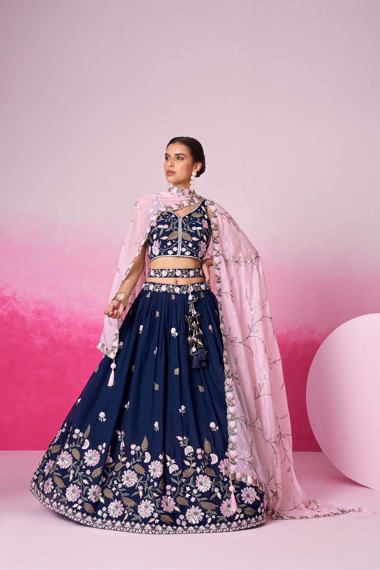 Navy blue Organza Sequins embroidery Lehenga choli