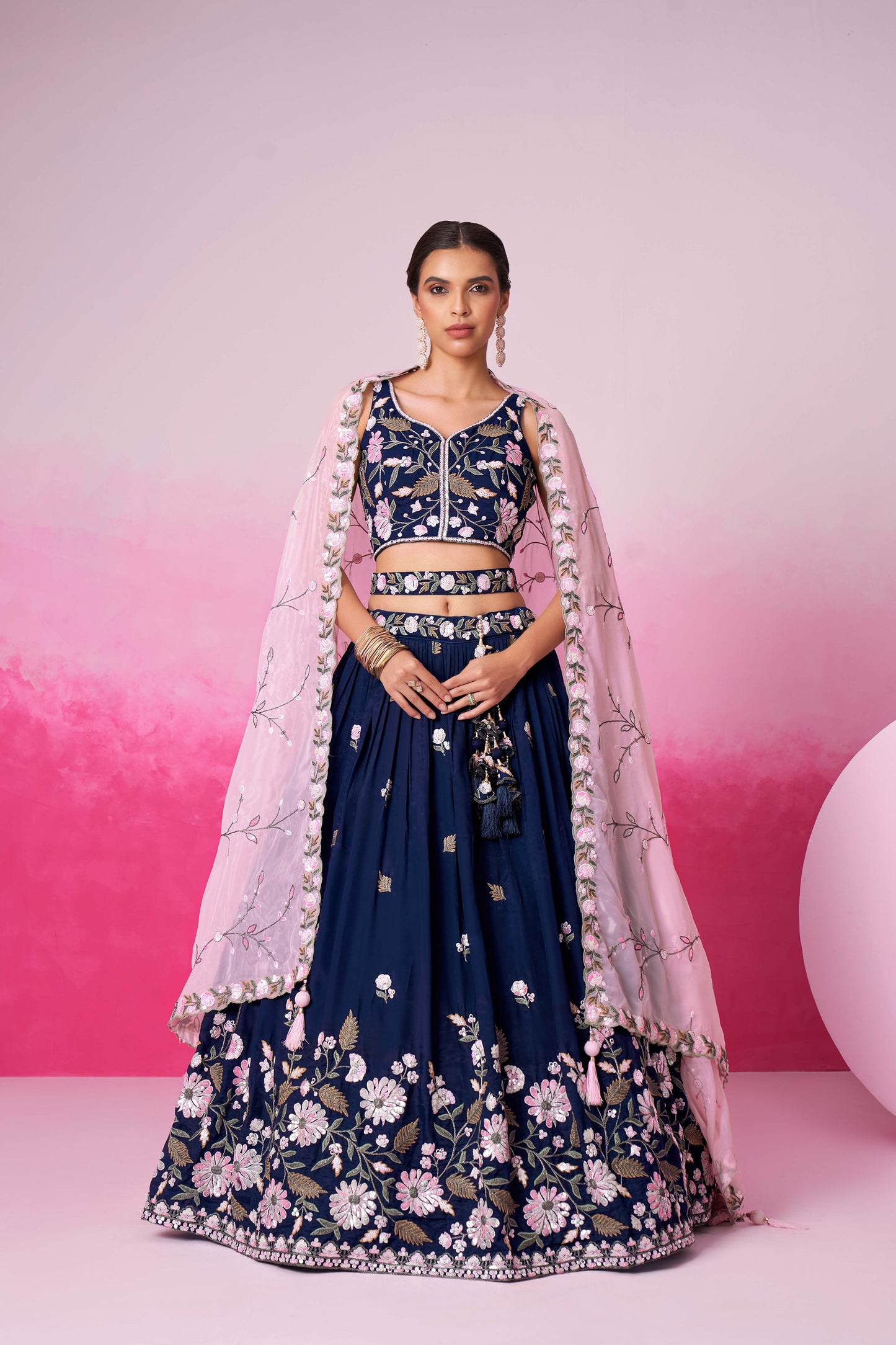 Navy blue Organza Sequins embroidery Lehenga choli