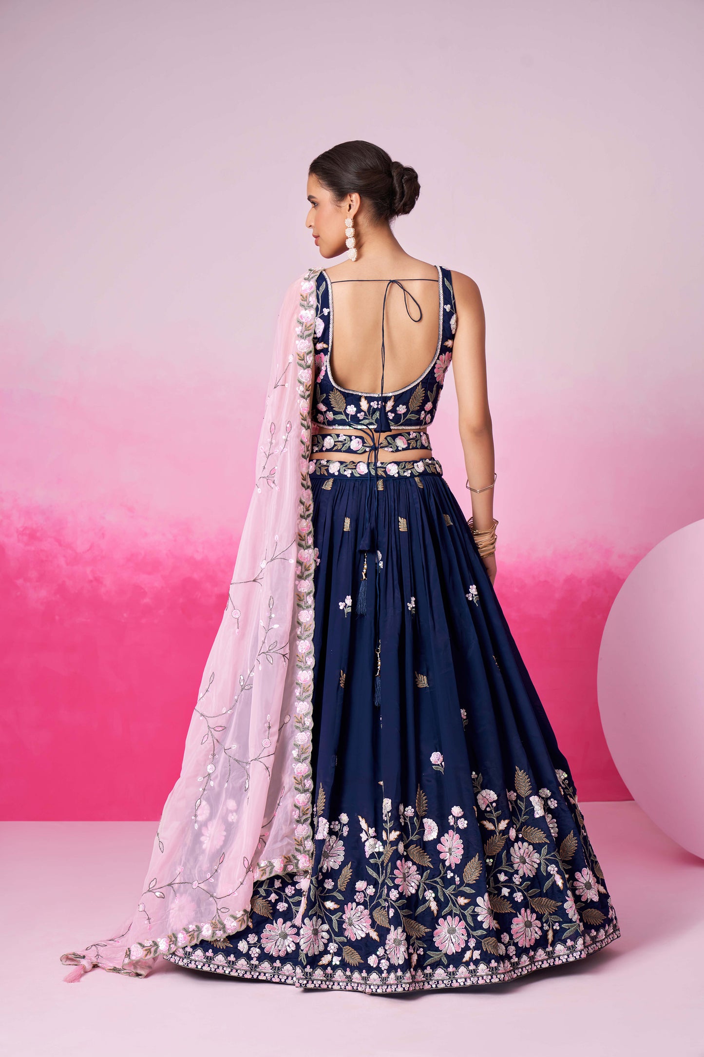 Navy blue Organza Sequins embroidery Lehenga choli