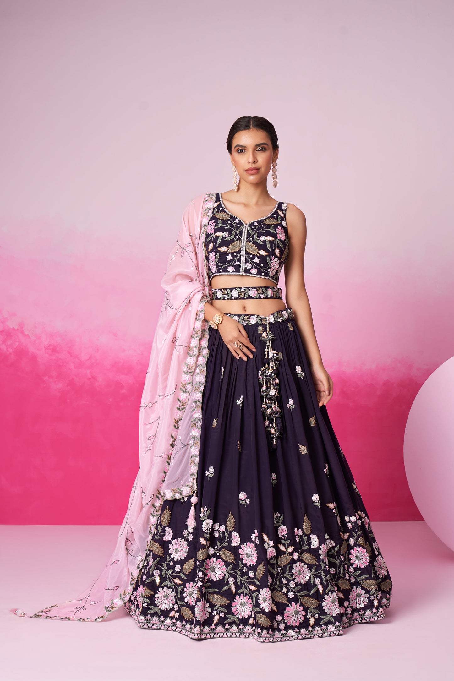 Purple Organza Sequins embroidery Lehenga choli