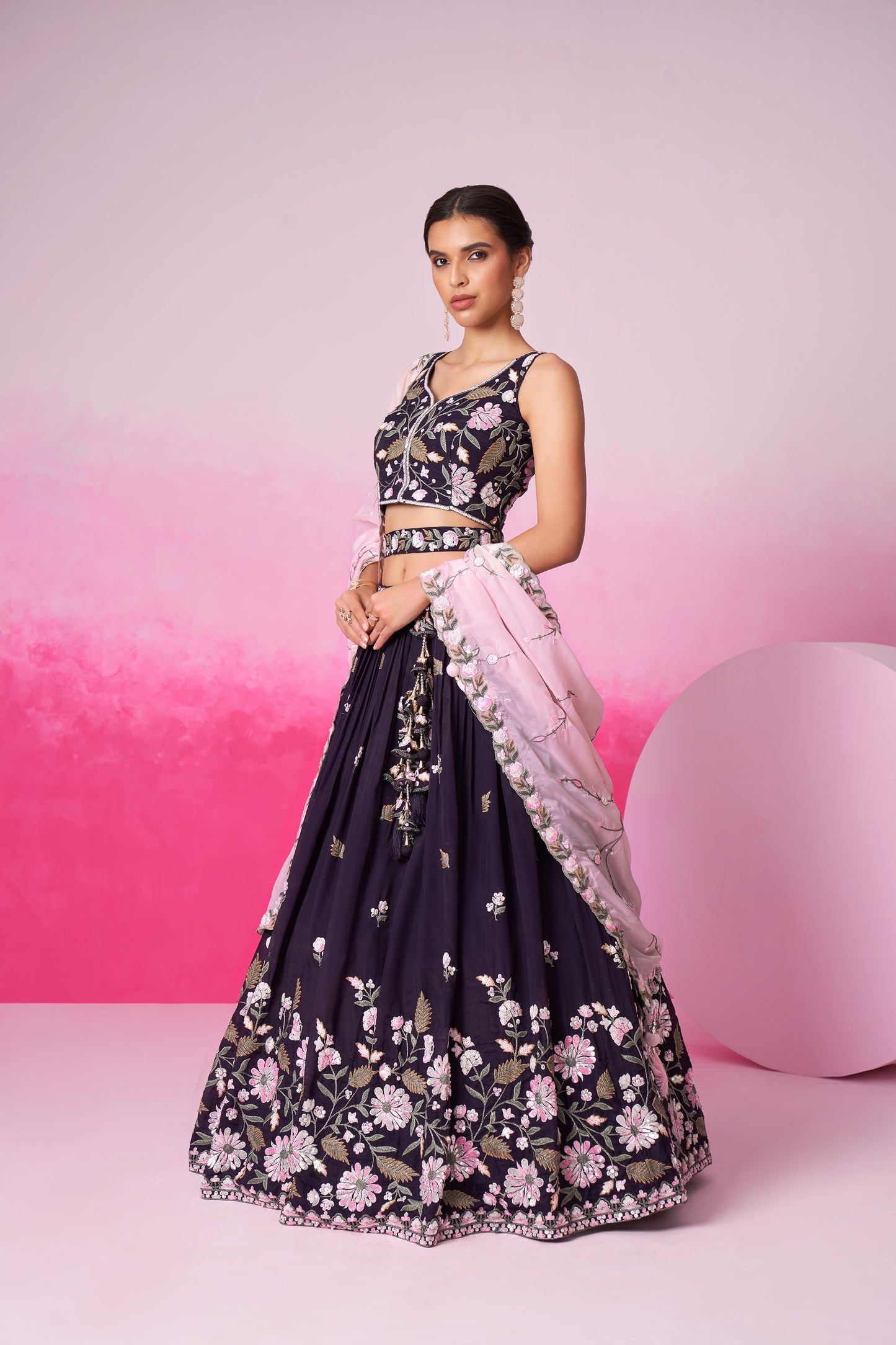 Purple Organza Sequins embroidery Lehenga choli