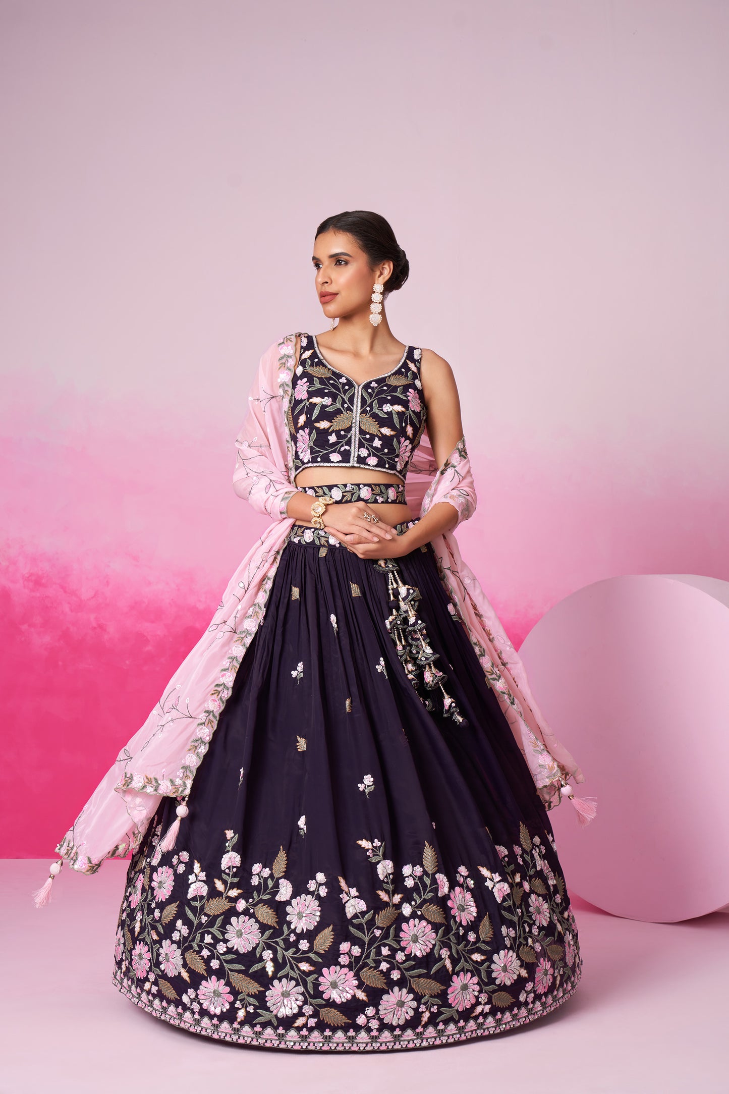 Purple Organza Sequins embroidery Lehenga choli