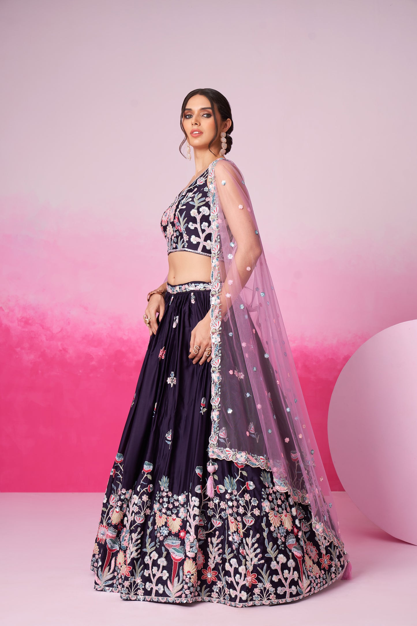 Purple Satin Silk Sequin embroidery Lehenga choli