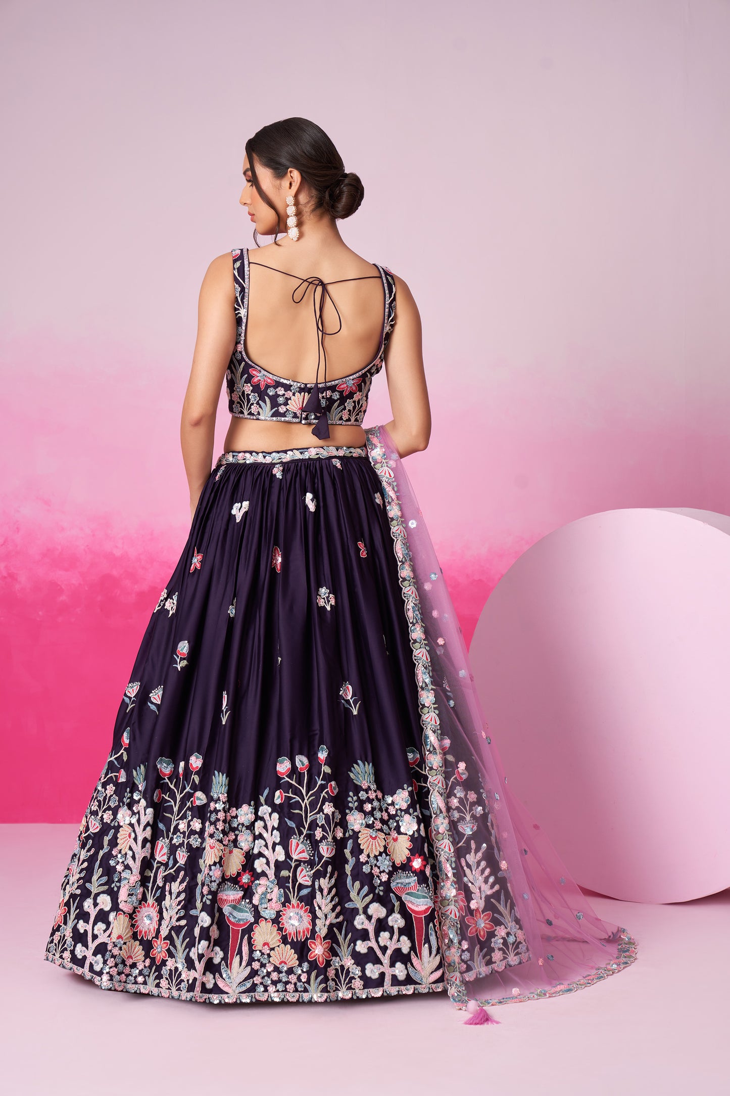 Purple Satin Silk Sequin embroidery Lehenga choli