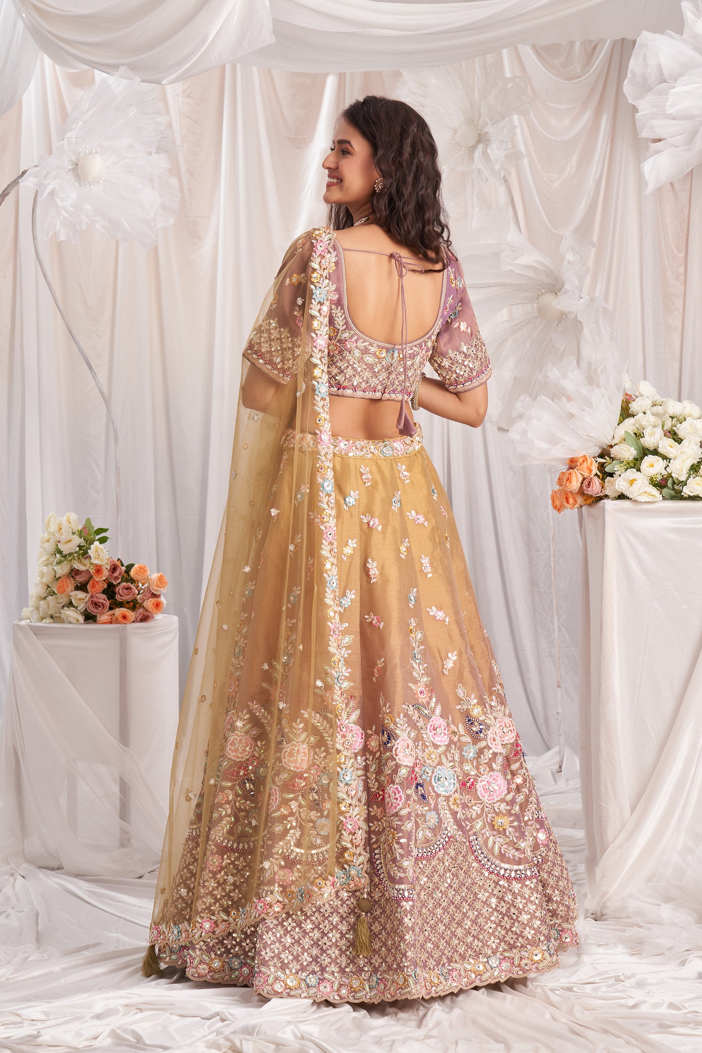 Rose gold Bridel net and Gotapatti & Moti embroidery Designer Lehenga choli & Dupatta