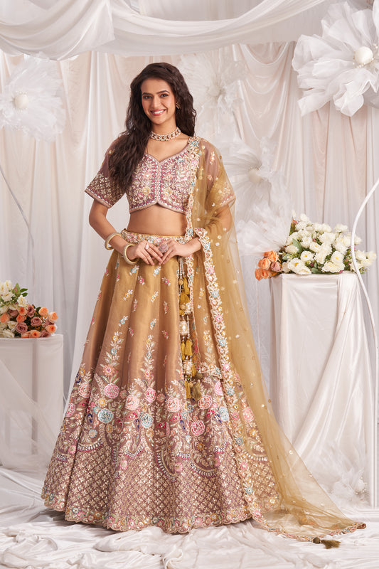 Rose gold Bridel net and Gotapatti & Moti embroidery Designer Lehenga choli & Dupatta