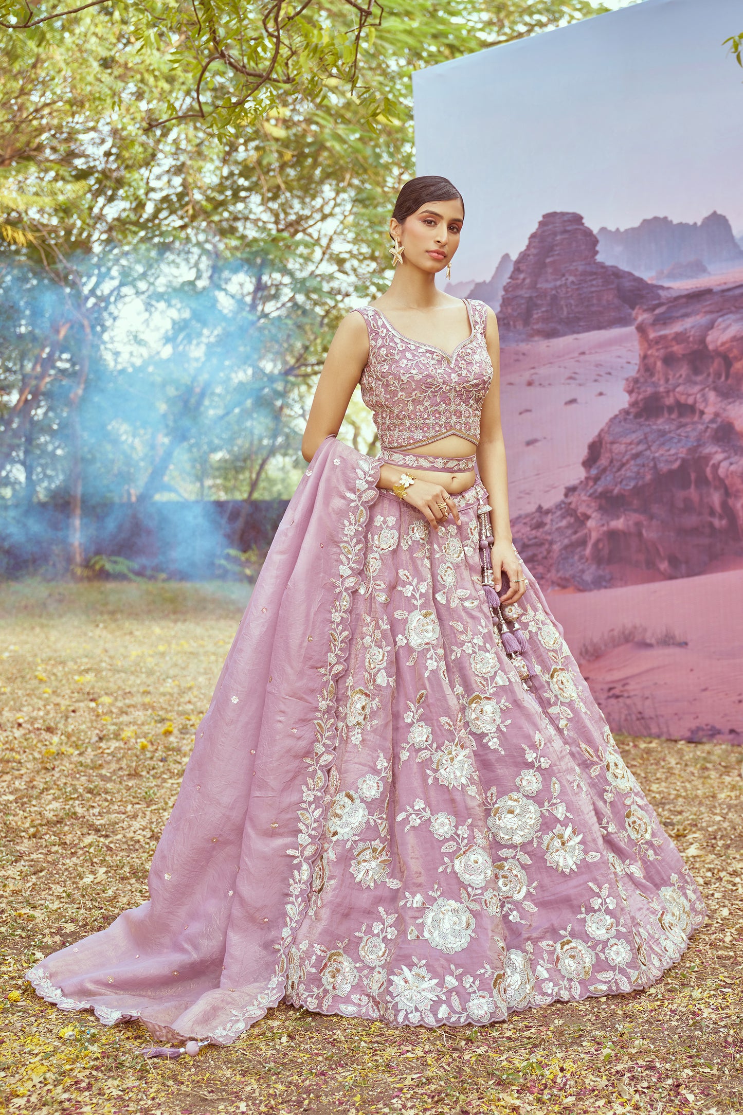 Lavender Organza Sequins embroidery Bridal Lehenga