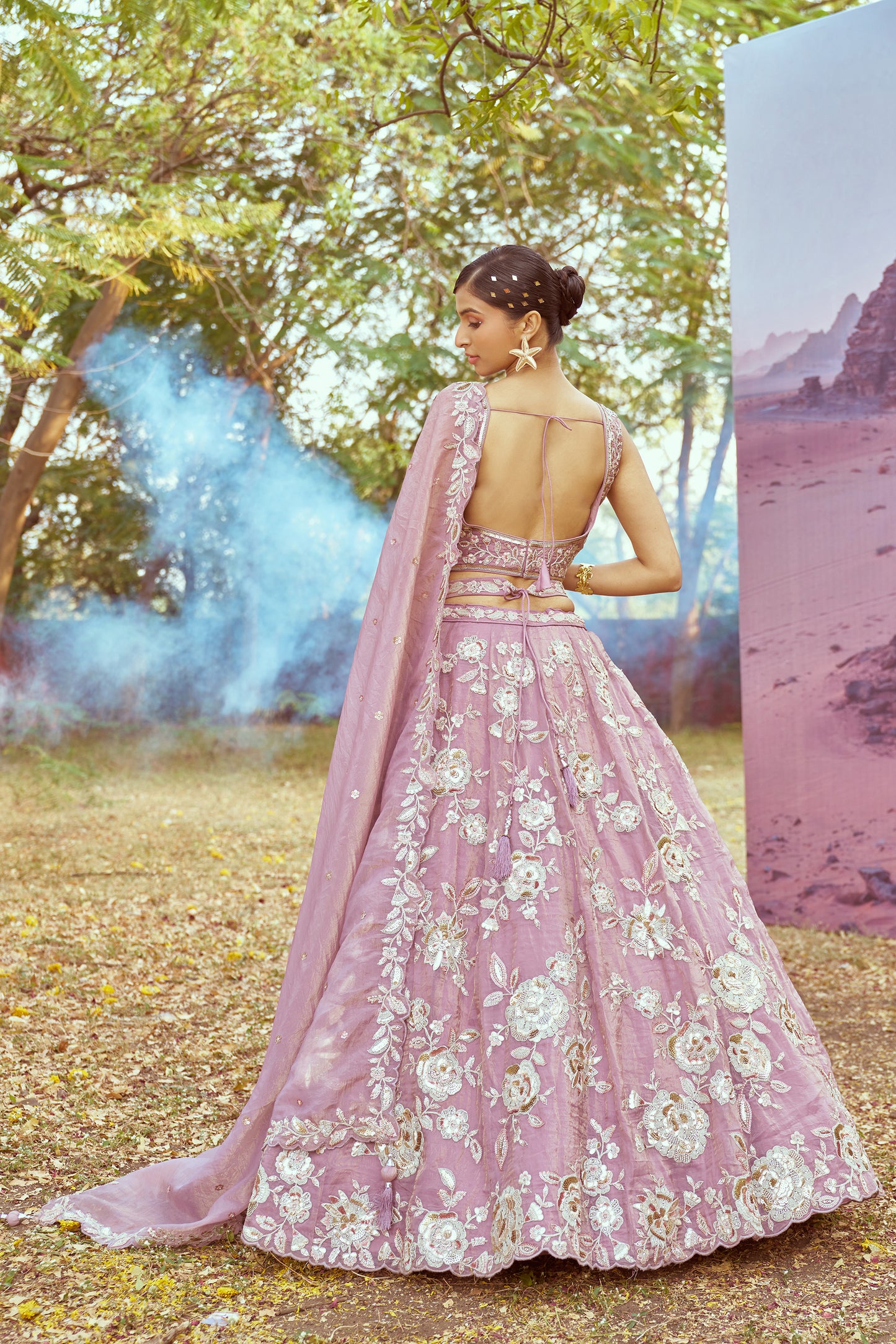 Lavender Organza Sequins embroidery Bridal Lehenga