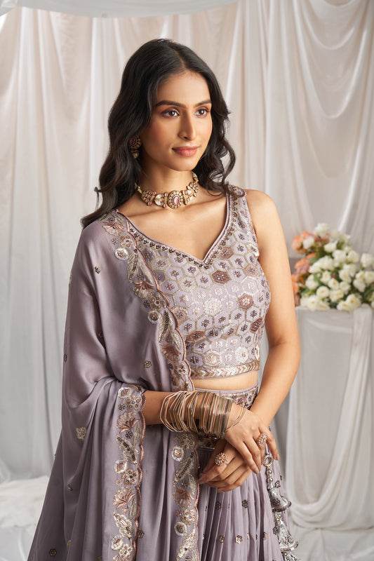 Mauve Georgette Sequin embroidery Engagement Lehenga Choli