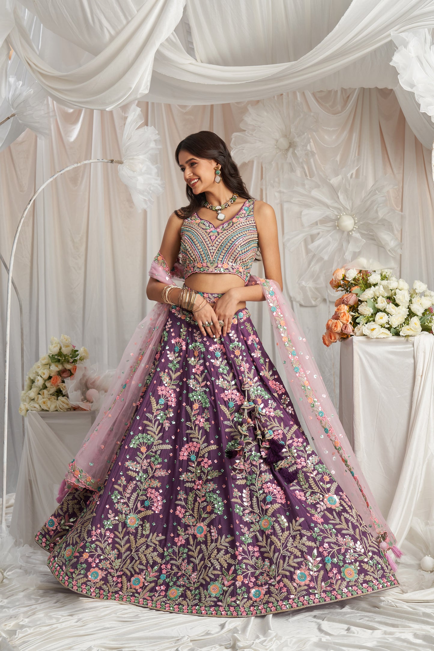 Purple Georgette Sequins embroidery Engagement Lehenga Choli